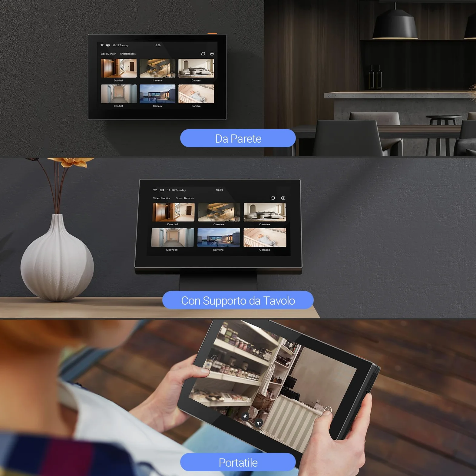EZVIZ Schermo intelligente interno, touchscreen a colori da 7" senza fili con batteria da 4600 mAh, audio a 2 vie e vista dal vivo, facile da installare, SD7