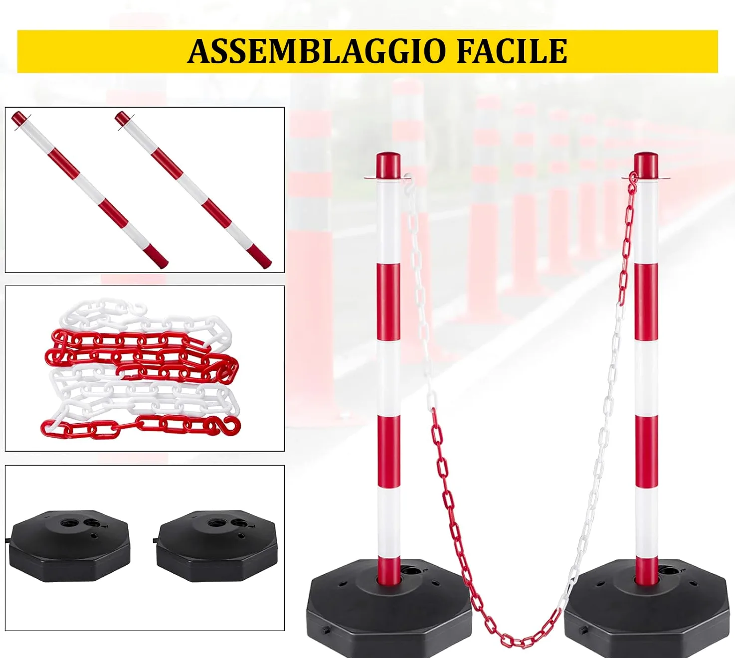 DMS- SET 10 PALETTI SEGNALETICI/PARCHEGGIO + CATENA DA 15 MT + 18 GANCI AD ESSE
