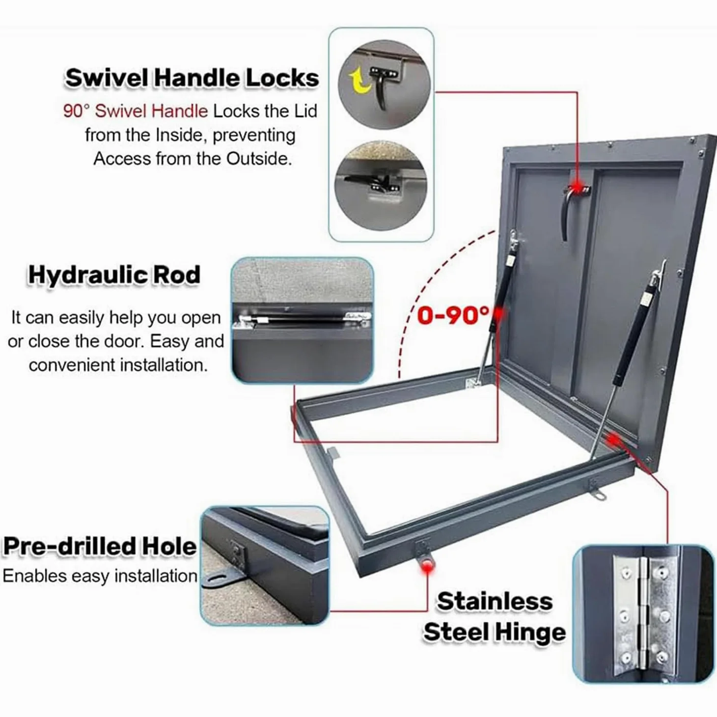 Botola Di Accesso Al Tetto Lucernario, Copertura Antipioggia Porta Di Sicurezza Resistente Alle Intemperie Botola in Acciaio Zincato Installazione Su Ponte Finestra per Tetti,85x100cm