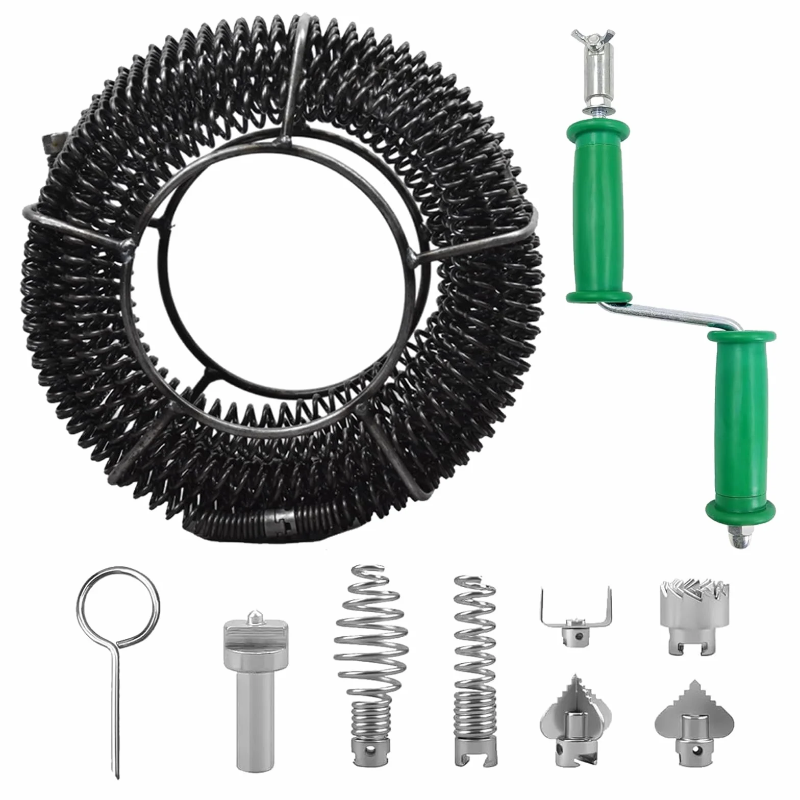 Sonda Sturatubi 6M di spirale Diametro 16 mm, Stura lavandini e scarichi, con 6 pezzi di testa di taglio per la pulizia dei tubi