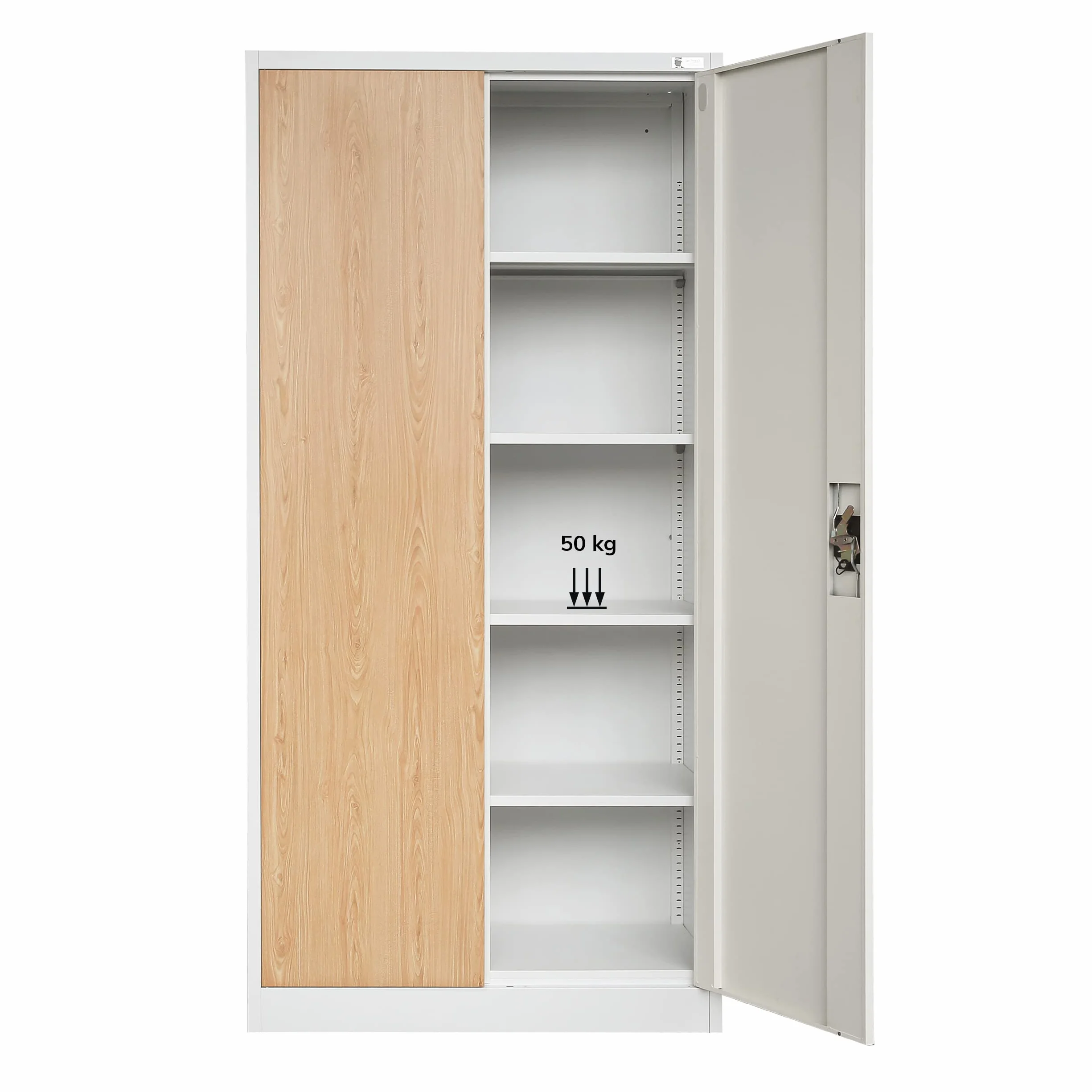 Jan Nowak Armadio da Ufficio C001H XL Archivio per Officina in Metallo Verniciato a polvere Chiudibile 195 cm x 90 cm x 40 cm (Bianco-Aspetto Legno)