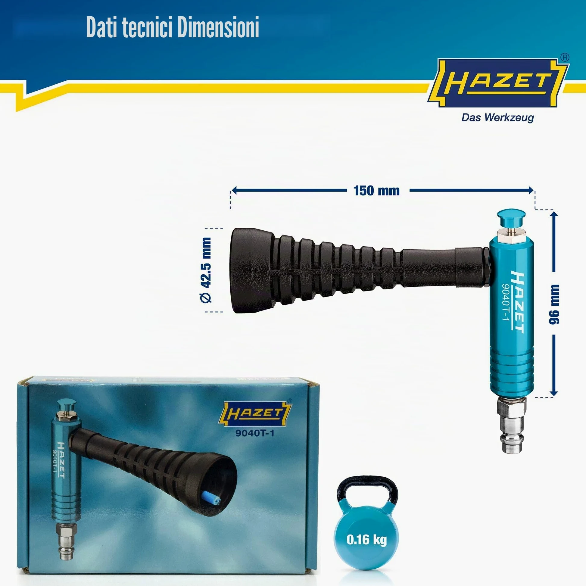HAZET turbo air gun 9040T-1, ugello a turbina che genera un potente impulso daria, pressione di esercizio di 6 bar con impugnatura ergonomica, per la rimozione rapida di trucioli