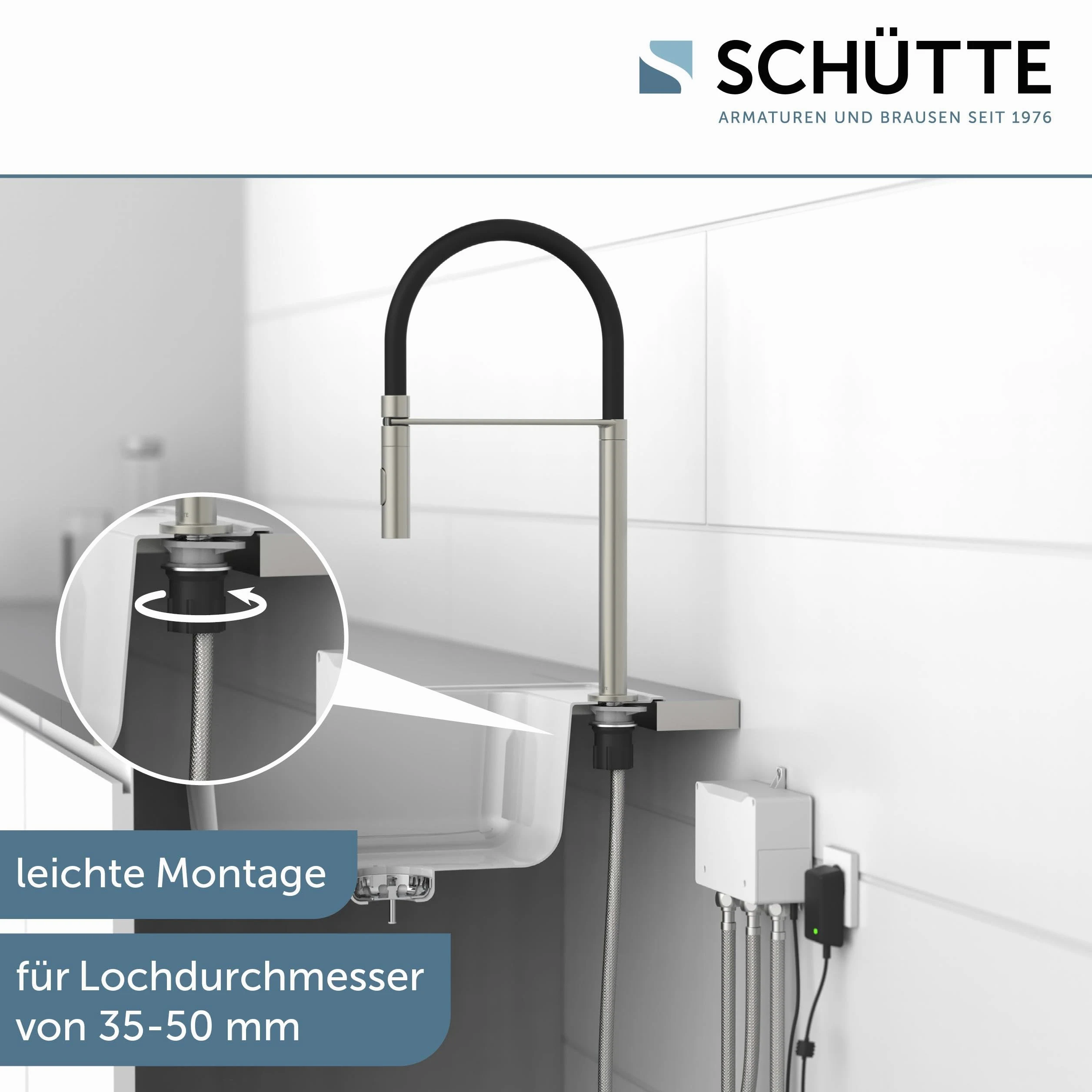 SCHÜTTE Aquadot, rubinetto digitale per lavello con controllo intelligente, rubinetto moderno da cucina con tubo soft touch, effetto acciaio inox/nero
