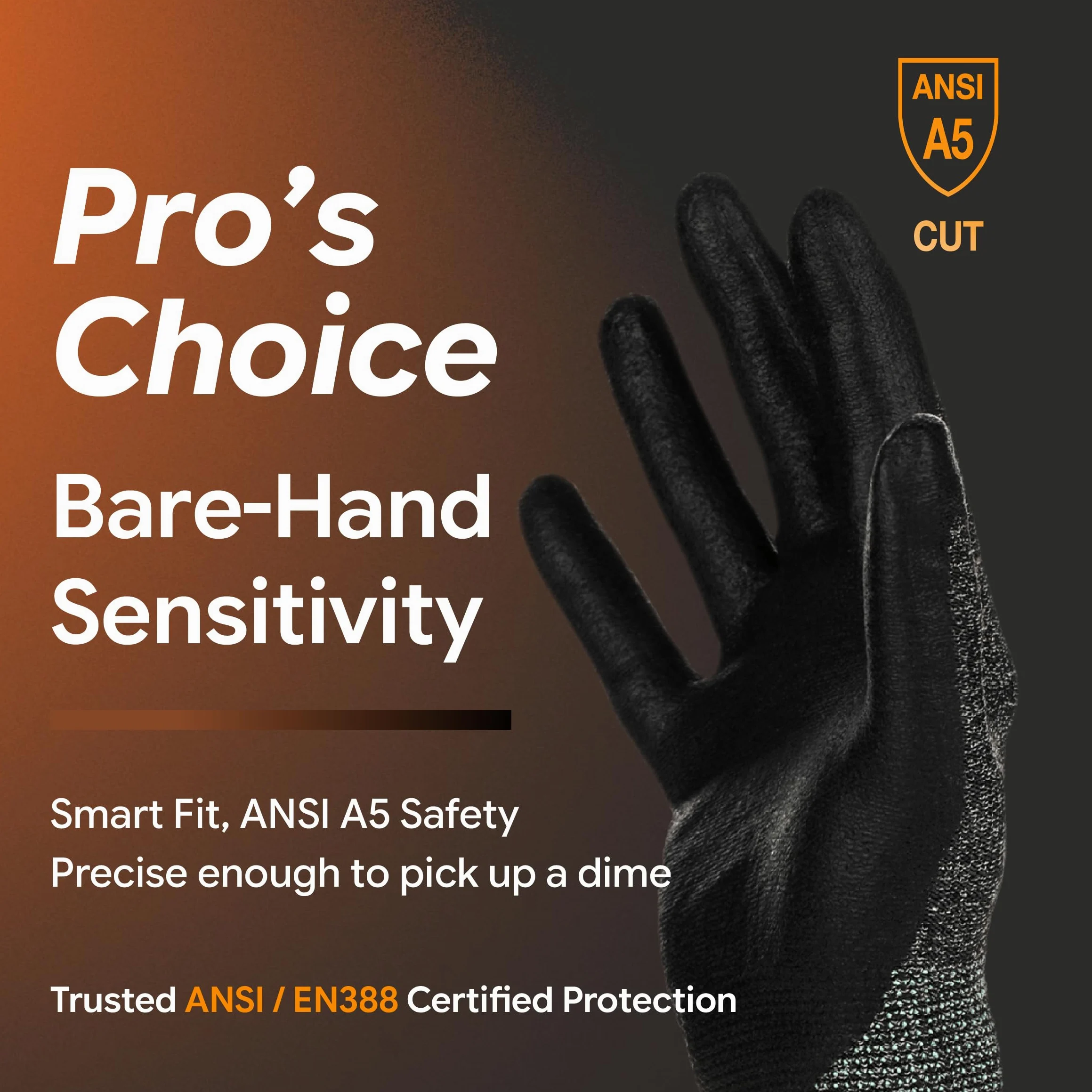 DEX FIT Guanti antitaglio Cru553 Livello 5, presa sicura Power Grip, vestibilità comfort 3D professionale, sottili & leggeri, traspiranti, compatibili touchscreen; Nero Grigio 10 (XL) 12 Paia