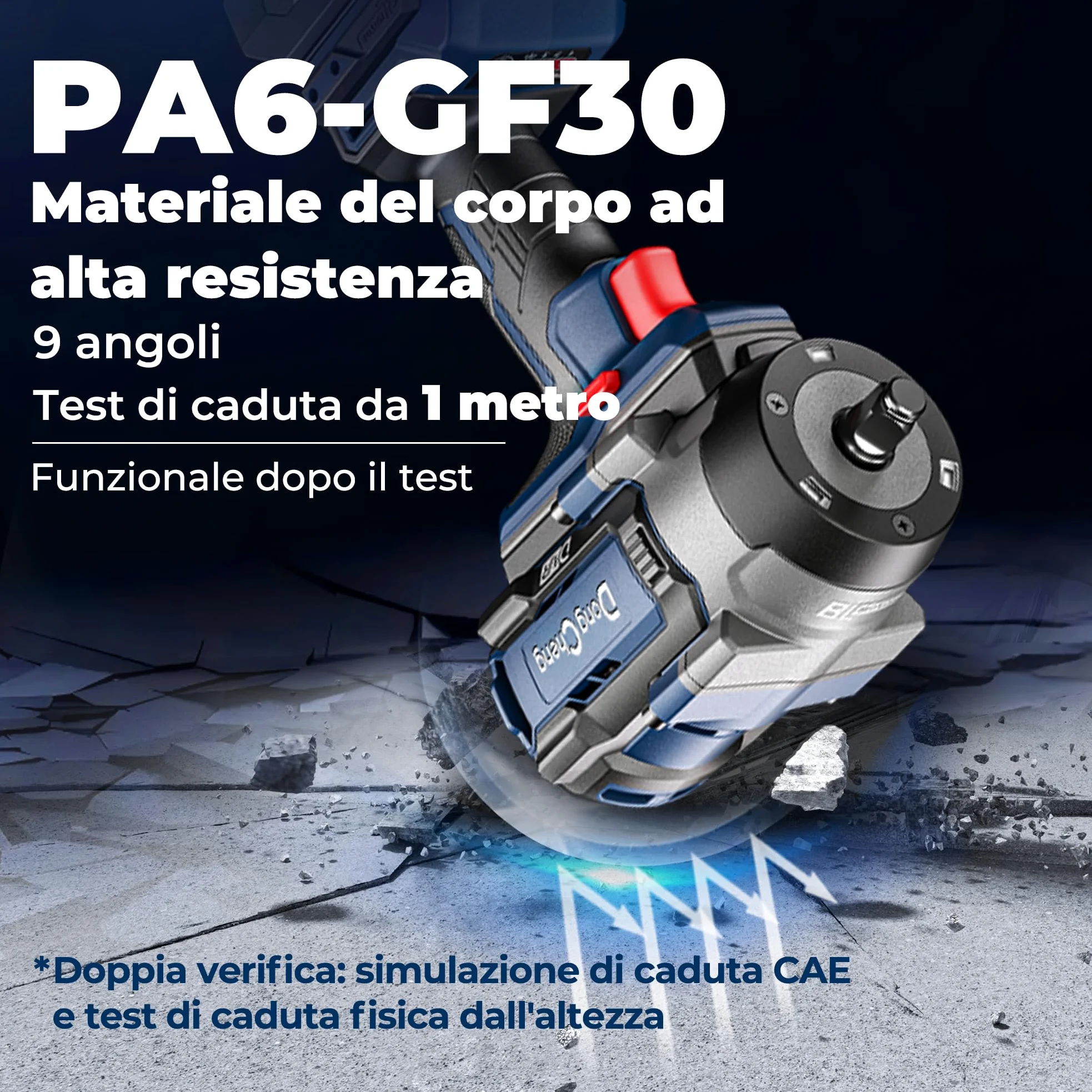 Dong Cheng Chiave a impulsi senza fili Brushless 1/2", 1700 Nm, 3 vel. 0-1900 giri/min, 2x5,0Ah + carica rapida + 3 bussole, per bulloni arrugginiti M10-M24