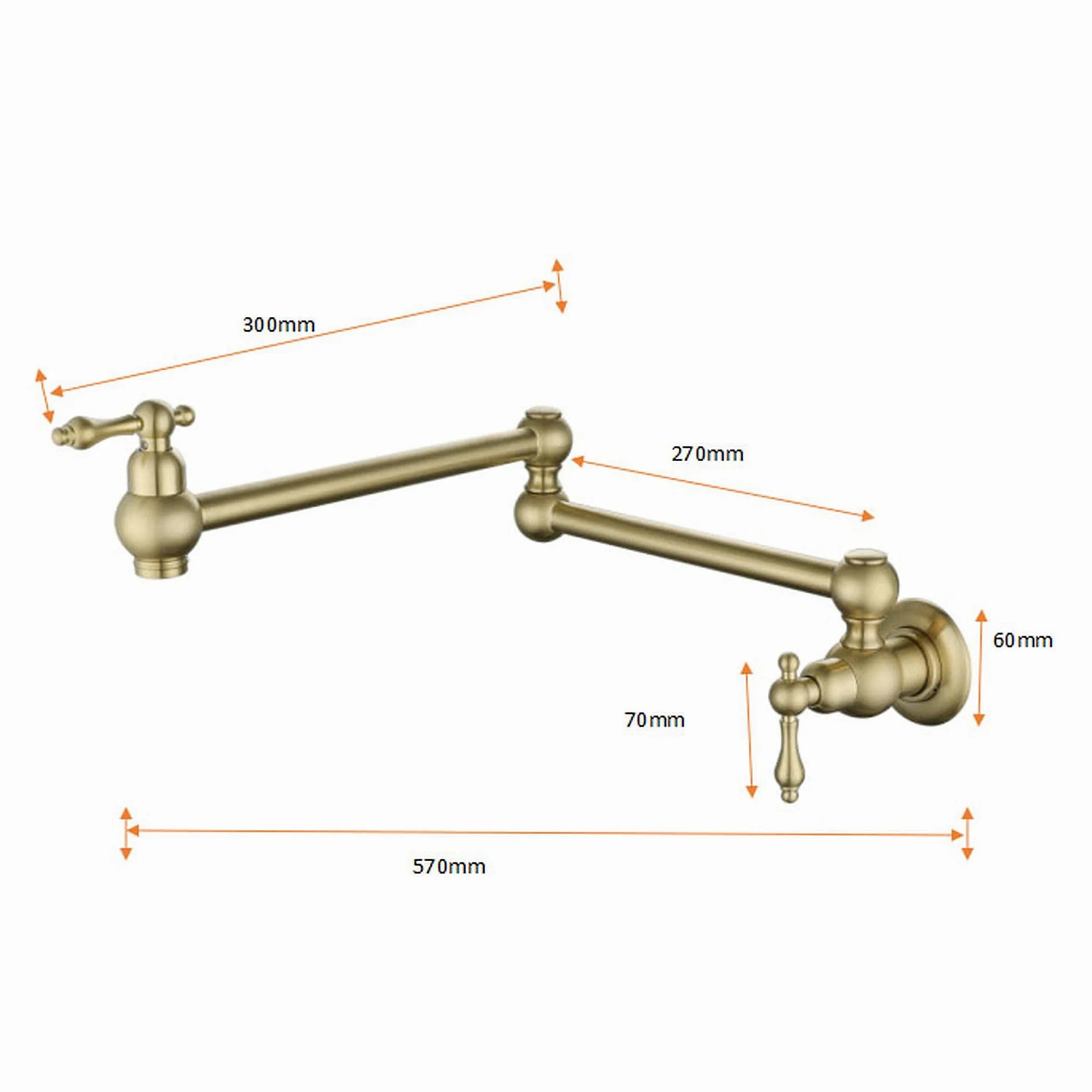 HomeLava Rubinetto da cucina a parete riempitore per pentole, Rubinetto a muro in ottone, 360° Girevole Rubinetto pieghevole estensibile doppio snodo, 2 Maniglie