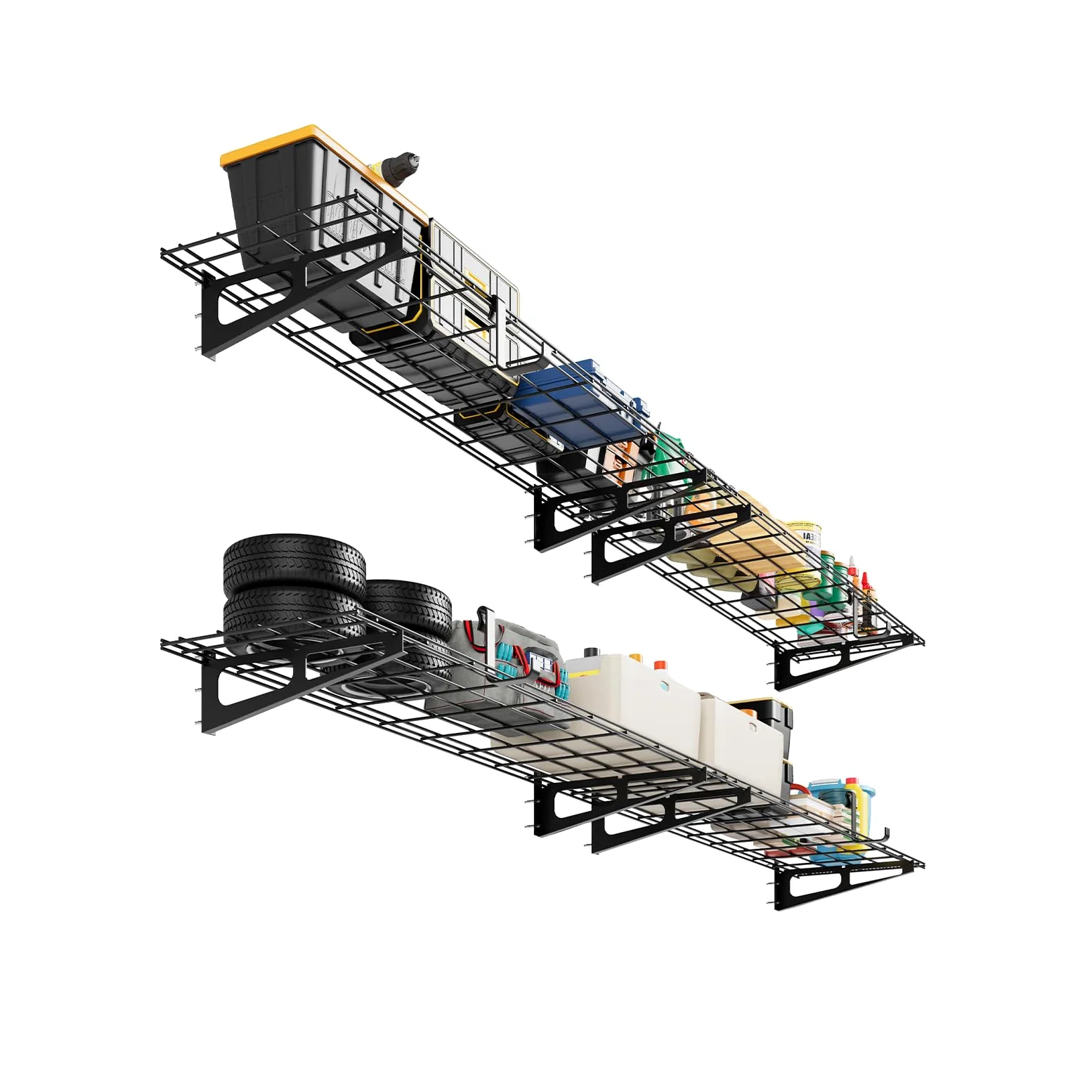 Set 2 Mensole Porta Attrezzi Da Parete Per Garage – Scaffali Industriali in Metallo, Portata 800kg – Ideale Per Officina, Magazzino, Cantina – Organizzazione Spazi, 2x4/2x6 ft