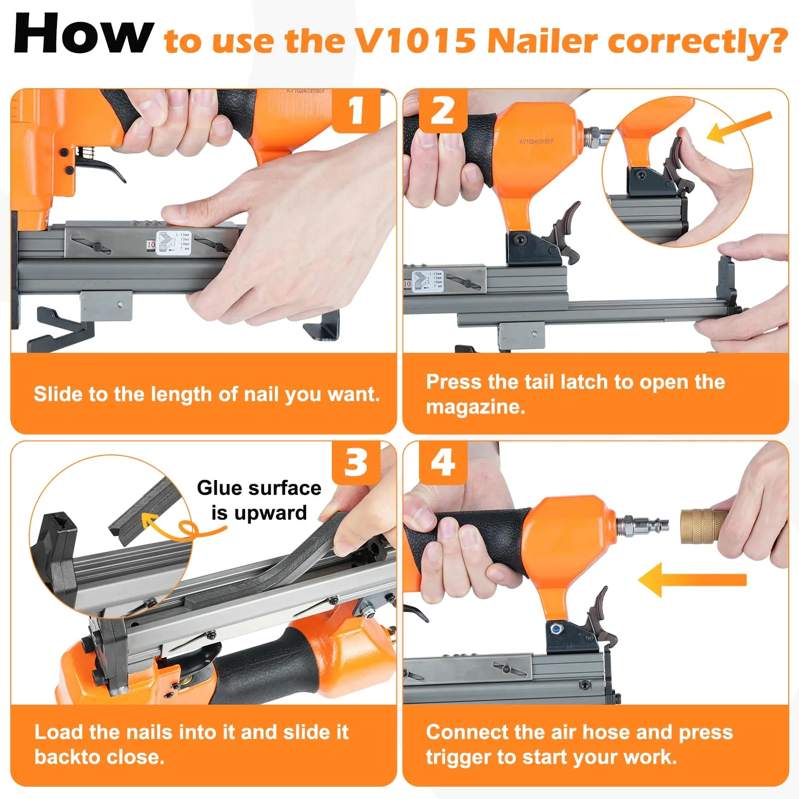 V1015 Pistola Pneumatica Professionale V-Nailer 30 Gauge per Cornici - Sparachiodi da 5/16" a 19/32" (7-15mm) per Giunzione Precisa - Ideale per Fai-da-Te e Falegnameria Professionale