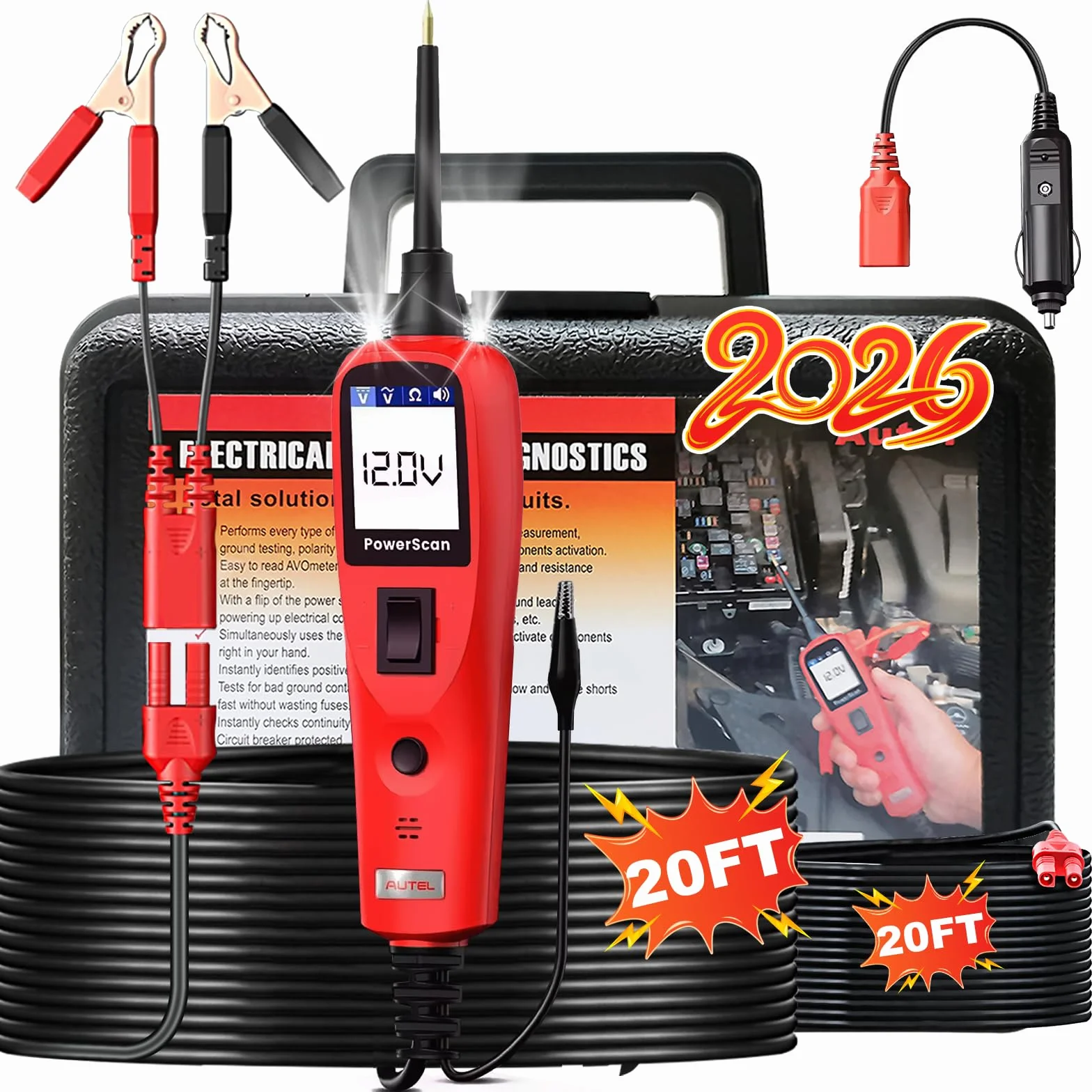 Autel PowerScan PS100 Kit Sonda Circuito, Strumento Diagnostico Sistema Elettrico12-24V, Interruttore Circuito Integrato, Lettura Resistenza Corrente CA/CC, Test Cortocircuito/Continuità/Sonda/Segnale