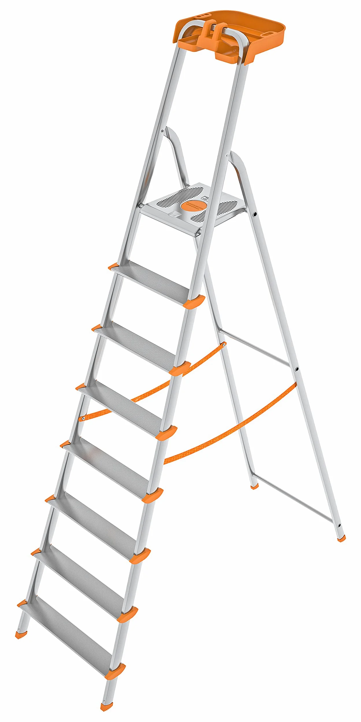 Colombo Scala Pieghevole Alluminio Attica 3/4/5/6/7/8 Gradini Senza Rivetti | Scala 8 Gradini Robusta con Piattaforma e Vaschetta Portautensili | Portata 150kg | Conforme EN131 TÜV-GS | Made in Italy