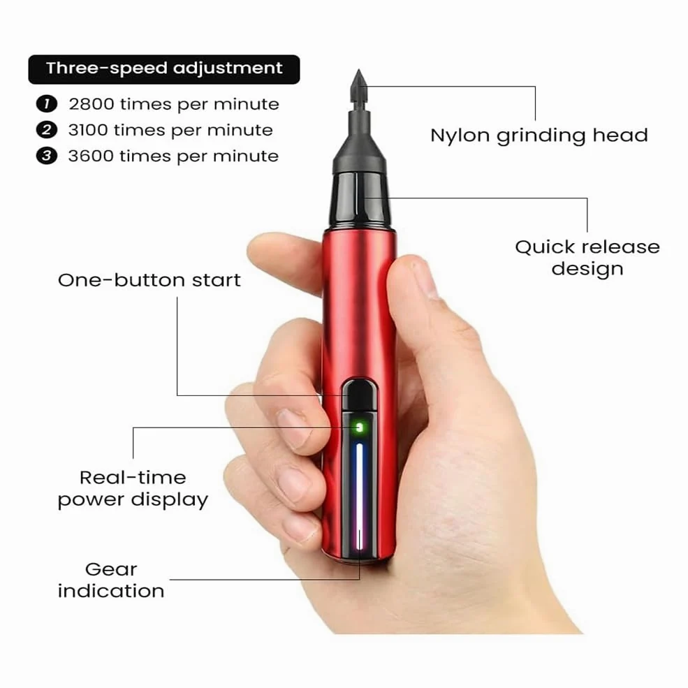 momend Levigatrice, Mini Levigatrice, Penna Abrasiva Elettrica con Ricarica USB con Testa di Levigatura da 8 Pezzi e Carta Vetrata Autoadesiva Durevole Facile da Installare Facile da Usare