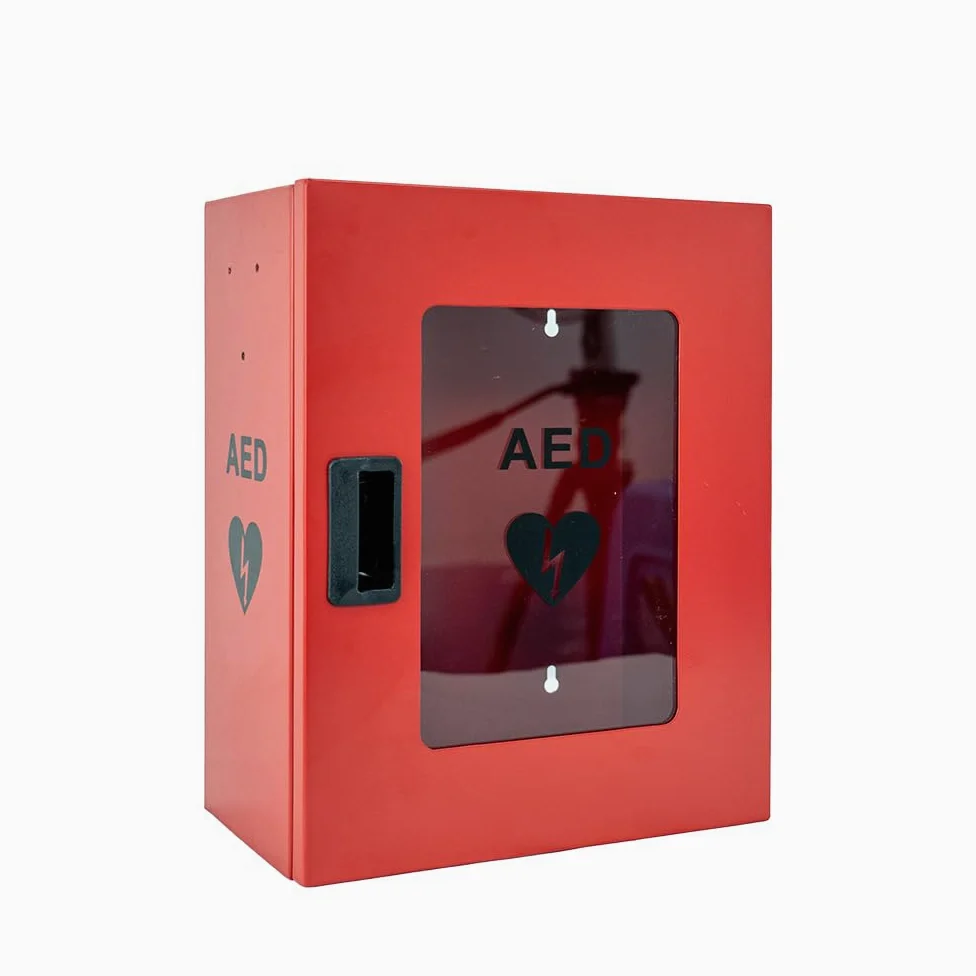 ISOP Armadio per Defibrillatore – Armadio per DEA – Scatola per DEA – Supporto per Defibrillatore – Vetrina per DEA – Scatola Rossa per Attrezzature di Sicurezza Antincendio – 36 × 29 × 17 cm – Rosso