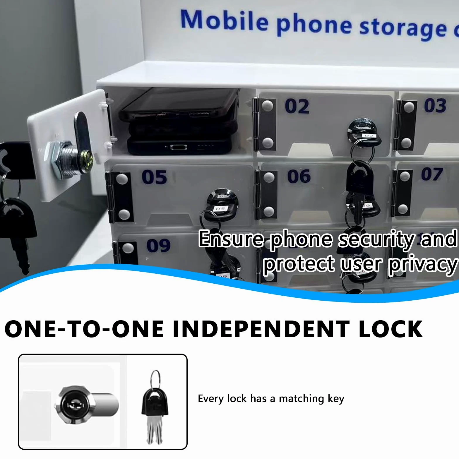 Armadietto per cellulare, 25 scomparti, montato a parete, con chiave e porta di ricarica, per ufficio, scuole e fabbriche