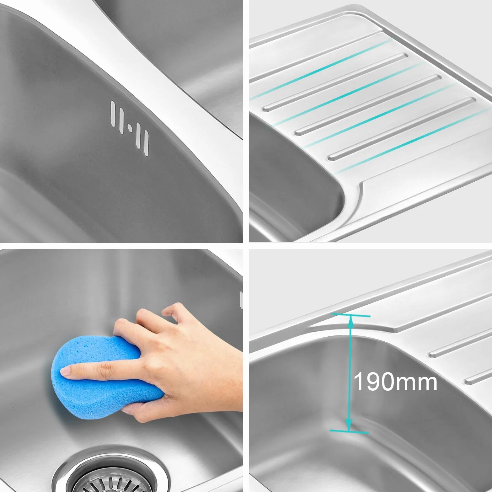 JASSFERRY Lavello da cucina 2 Vasca doppia in Acciaio Inox Spazzolato, scolapiatti reversibile Lavandino, con set di rifiuti