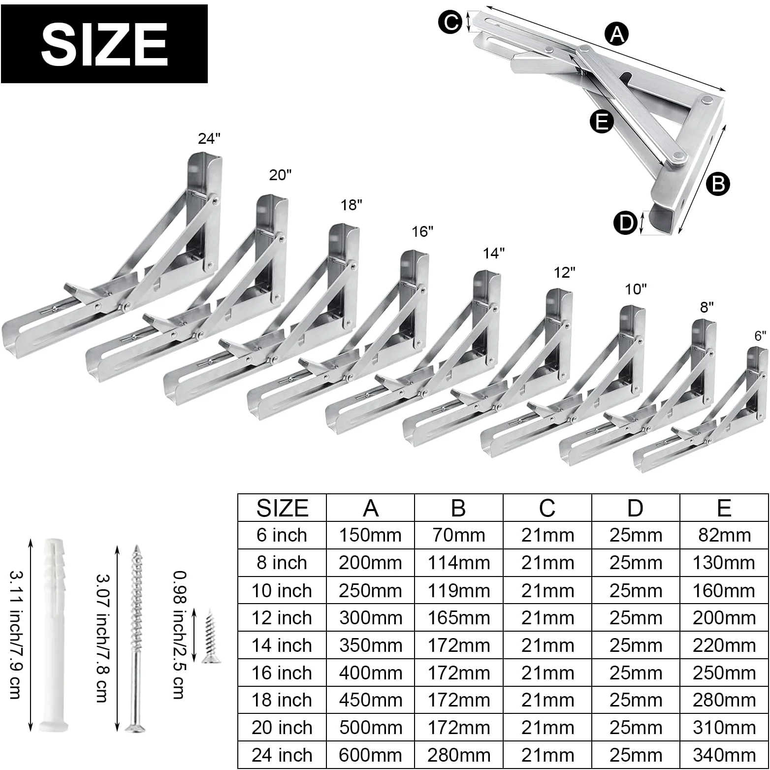 Staffe per mensole pieghevoli 4 PEZZI – Staffe da tavolo a parete resistenti, supporto per mensole pieghevole in acciaio inossidabile per banco da lavoro, scrivania, tavolo – 45 cm