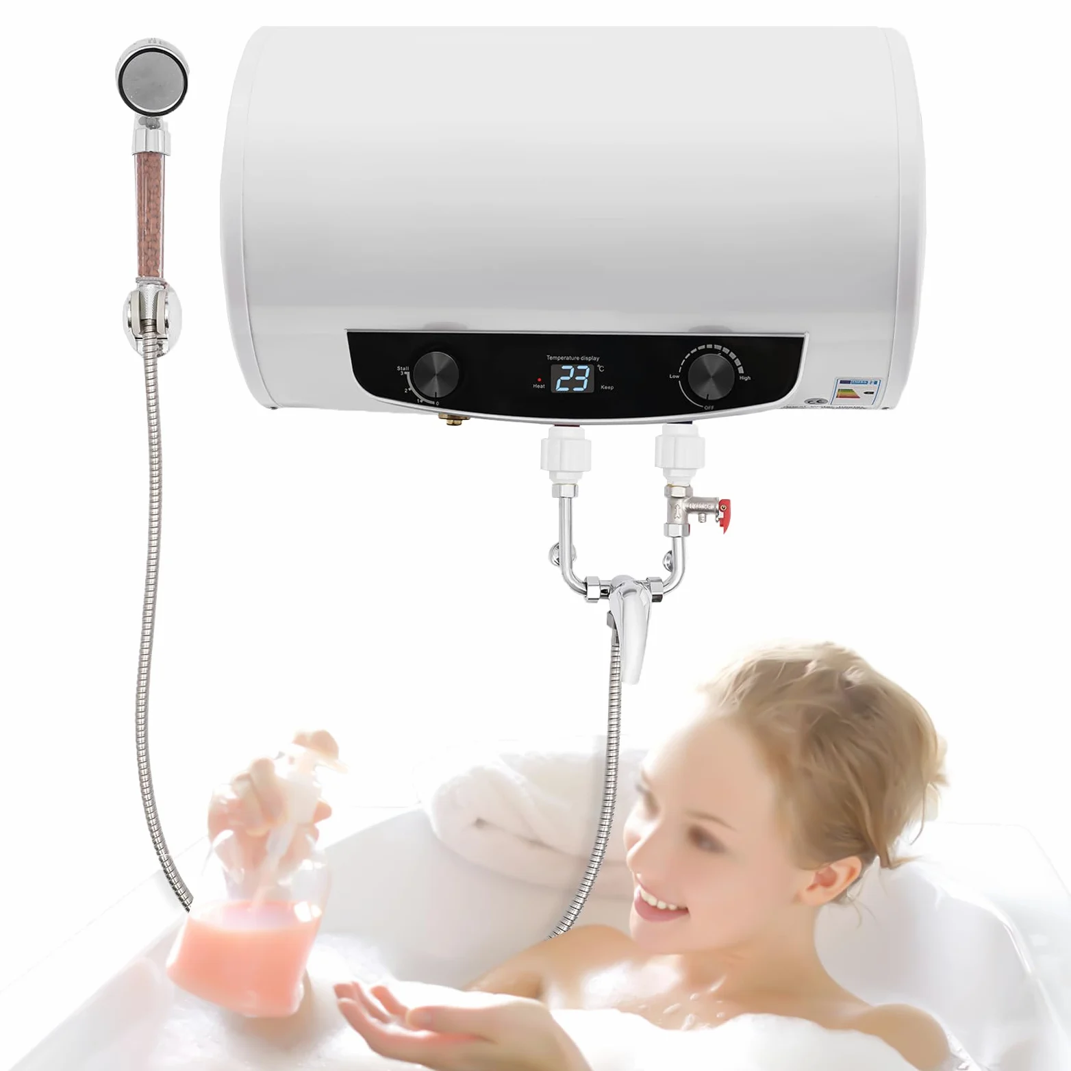 Serbatoio acqua calda da 50 l, 2 kW, scaldabagno orizzontale, scaldabagno elettrico, 220 V, con unità doccia e tubo