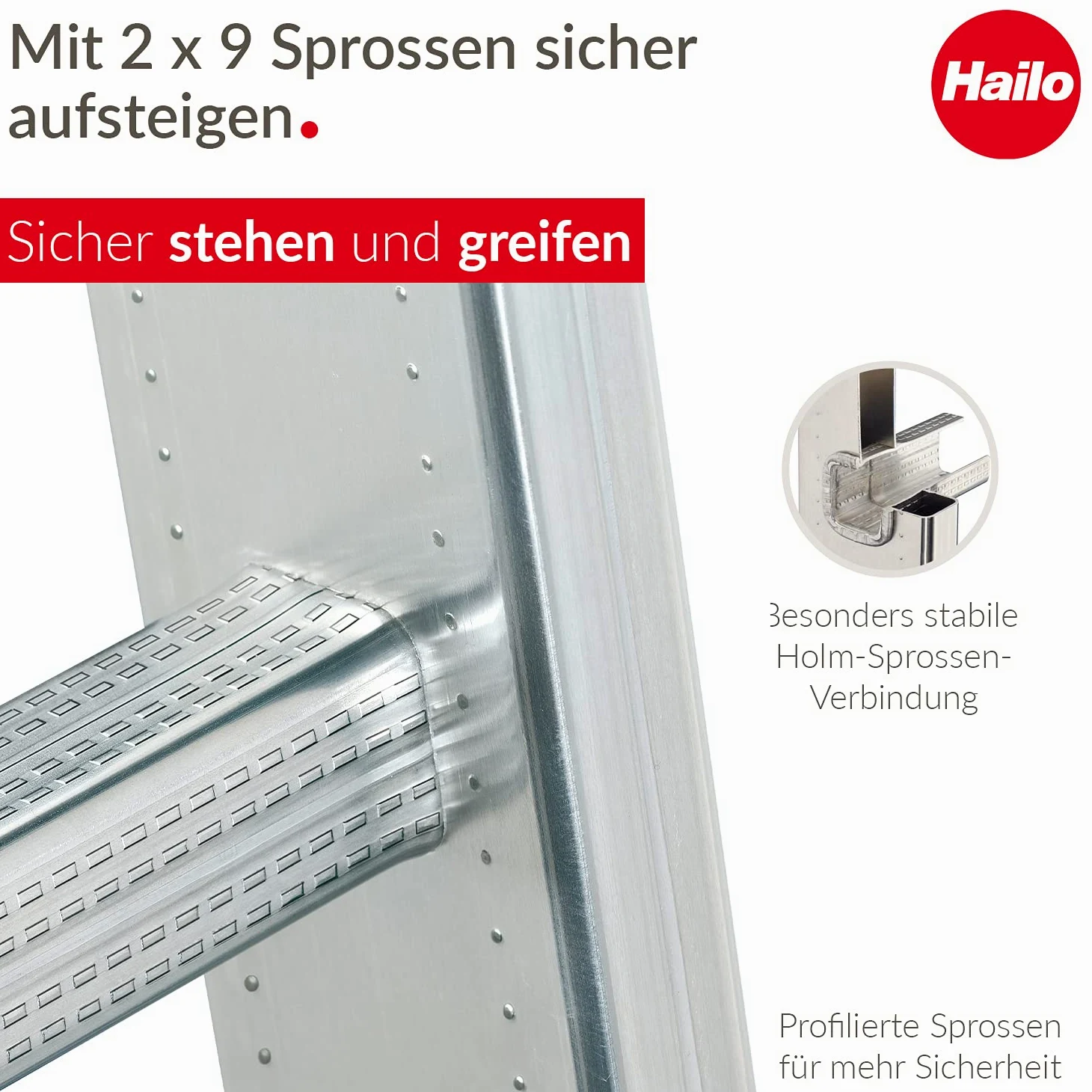 Hailo S80 ProfiStep Duo Scala scorrevole in alluminio, 2 x 9 pioli, portata fino a 150 kg, parti della scala utilizzabile singolarmente e regolabile in altezza