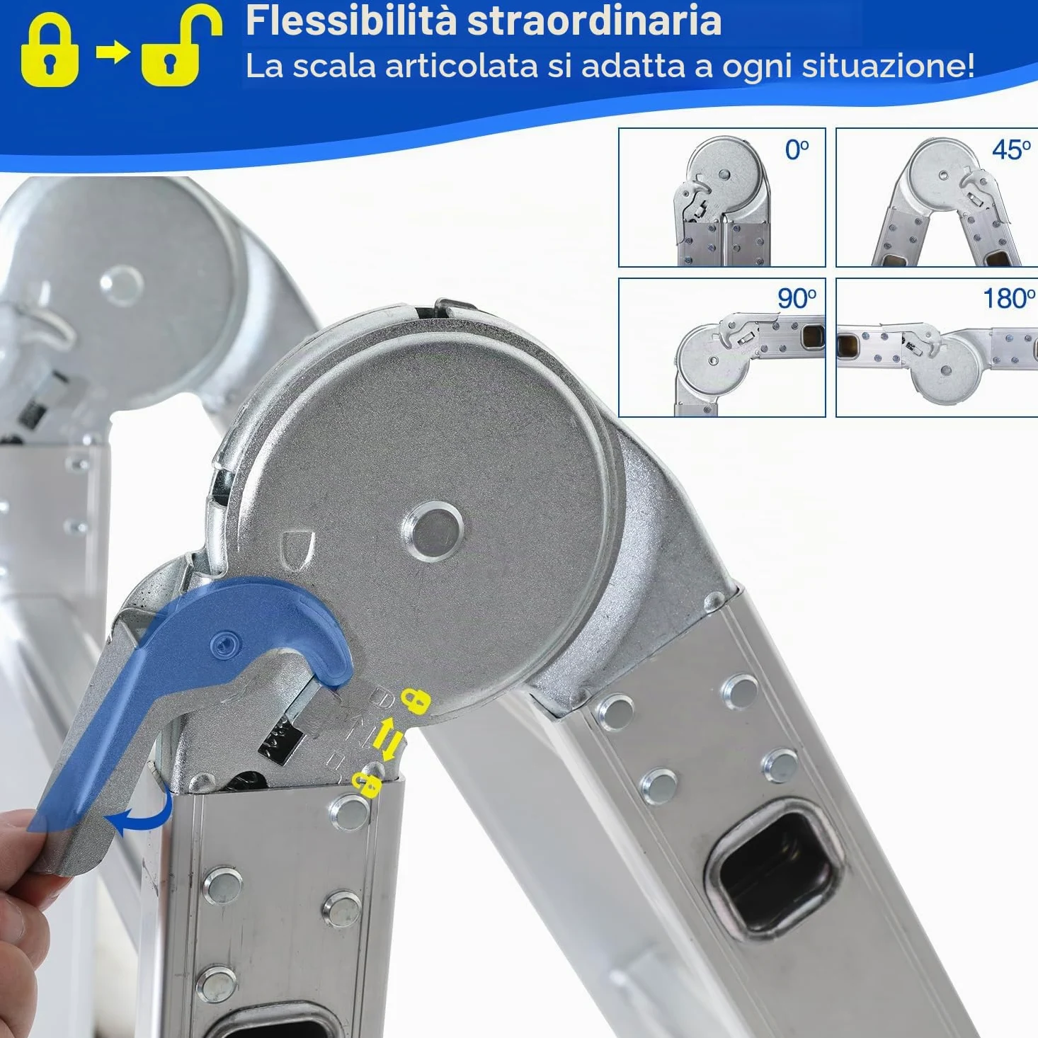 Sonnewelt Scala Multiuso in Alluminio 4x5 Gradini - 5,8 m Con Piattaforma e 2 Ponteggi - Pieghevole, 20 Gradini, Fino a 150 kg, Argento