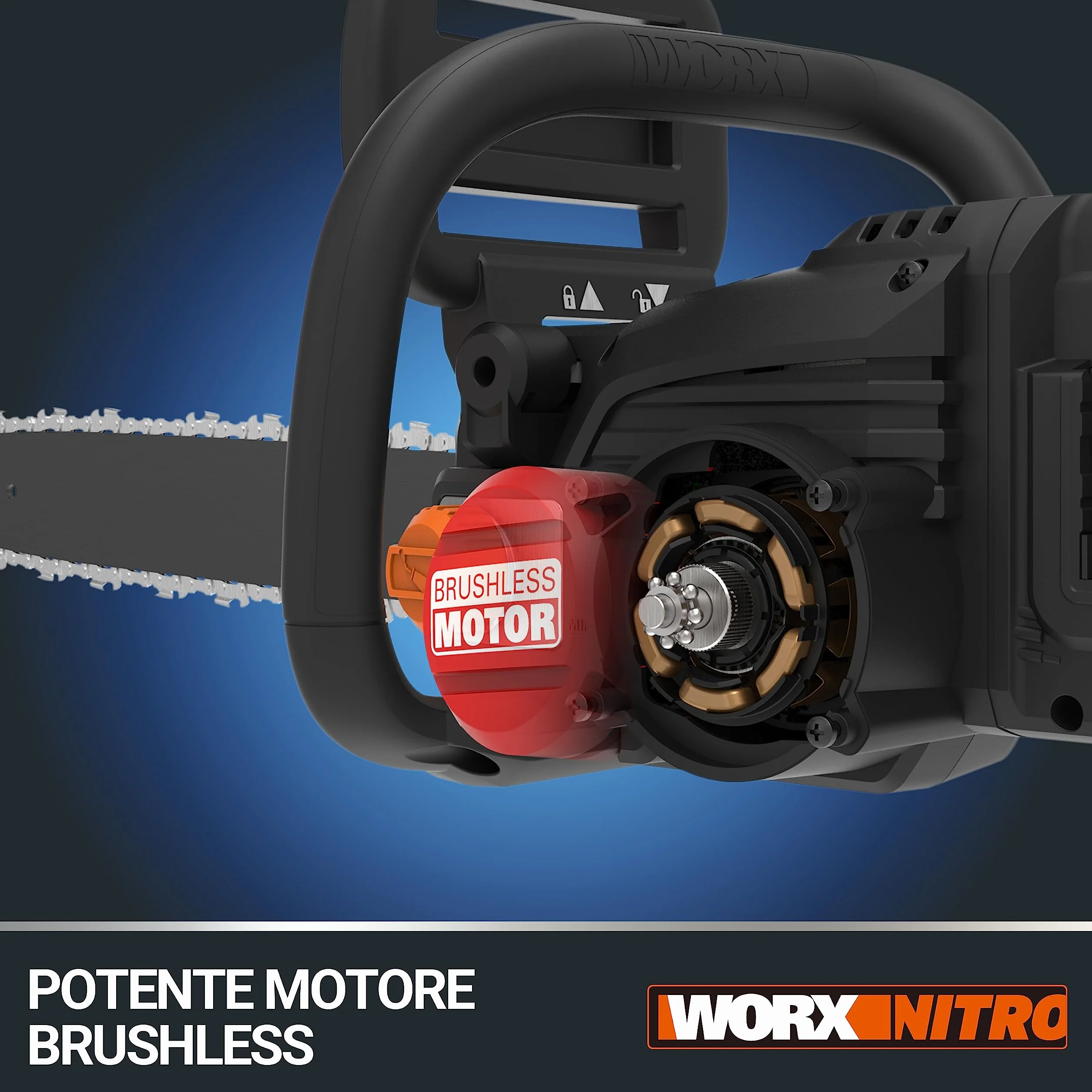 WORX WG385E Elettrosega Nitro a batteria 40V | PowerShare | Include 2 batterie da 2 Ah e caricatore doppio | 40 cm di barra | lubrificazione automatica