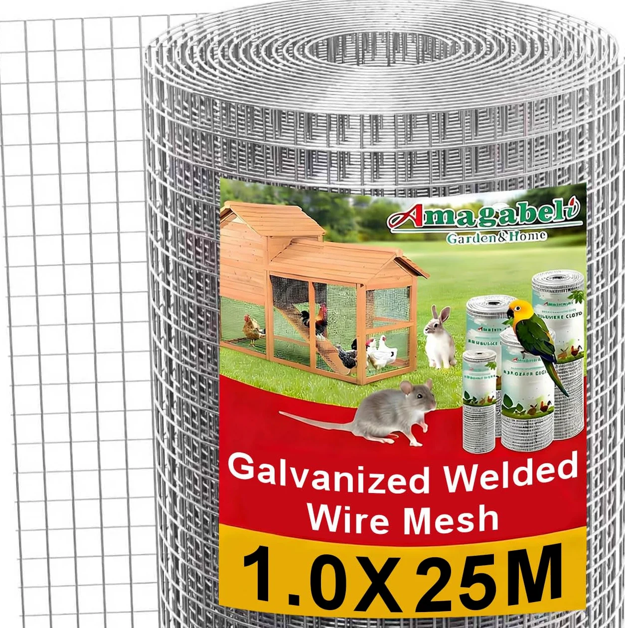 Amagabeli1M X 25M Zincato Maglia Quadrata Rete Giardino Saldatura 12,7mm a Calda Rete a Maglia Spessore 0,7mm Metallo Rete metallica Pollaio Rete metallica Saldata Gallina Chiusure VoliereDA130