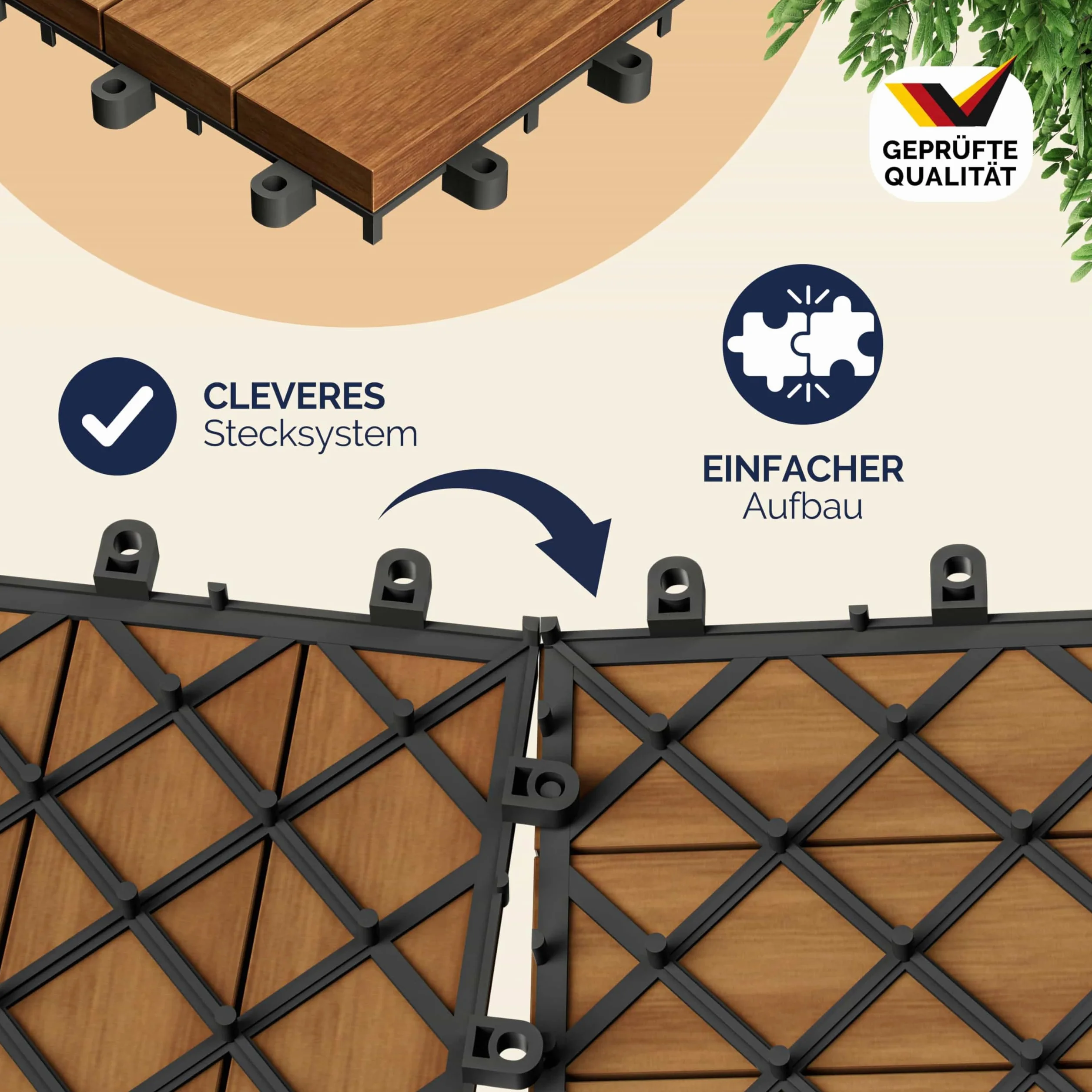 CASARIA Set 55 Piastrelle 30x30 cm in Legno di Acacia Certificato FSC® Superficie Totale 5 m² per Esterno Sistema a Incastro Pavimento per Terrazza Balcone Giardino Pavimentazione Mattonelle
