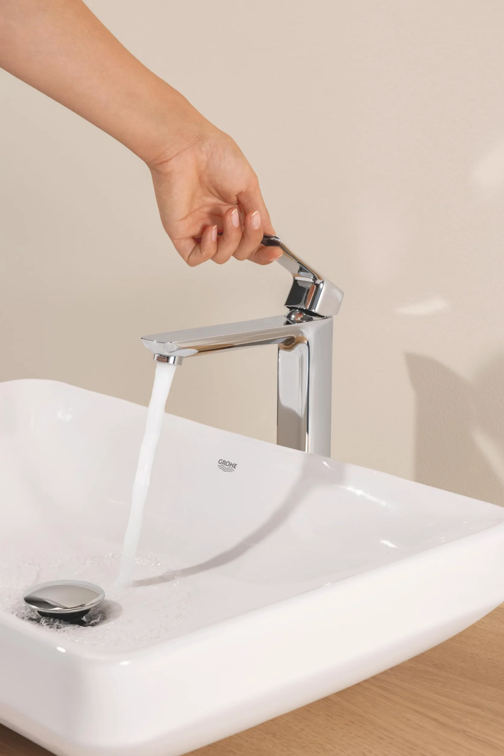 GROHE Dice Rubinetto miscelatore a corpo liscio per lavabo da appoggio (XL-Size 270 mm, cartuccia ceramica 28 mm, risparmio idrico, facile da installare), cromo, 1018920000