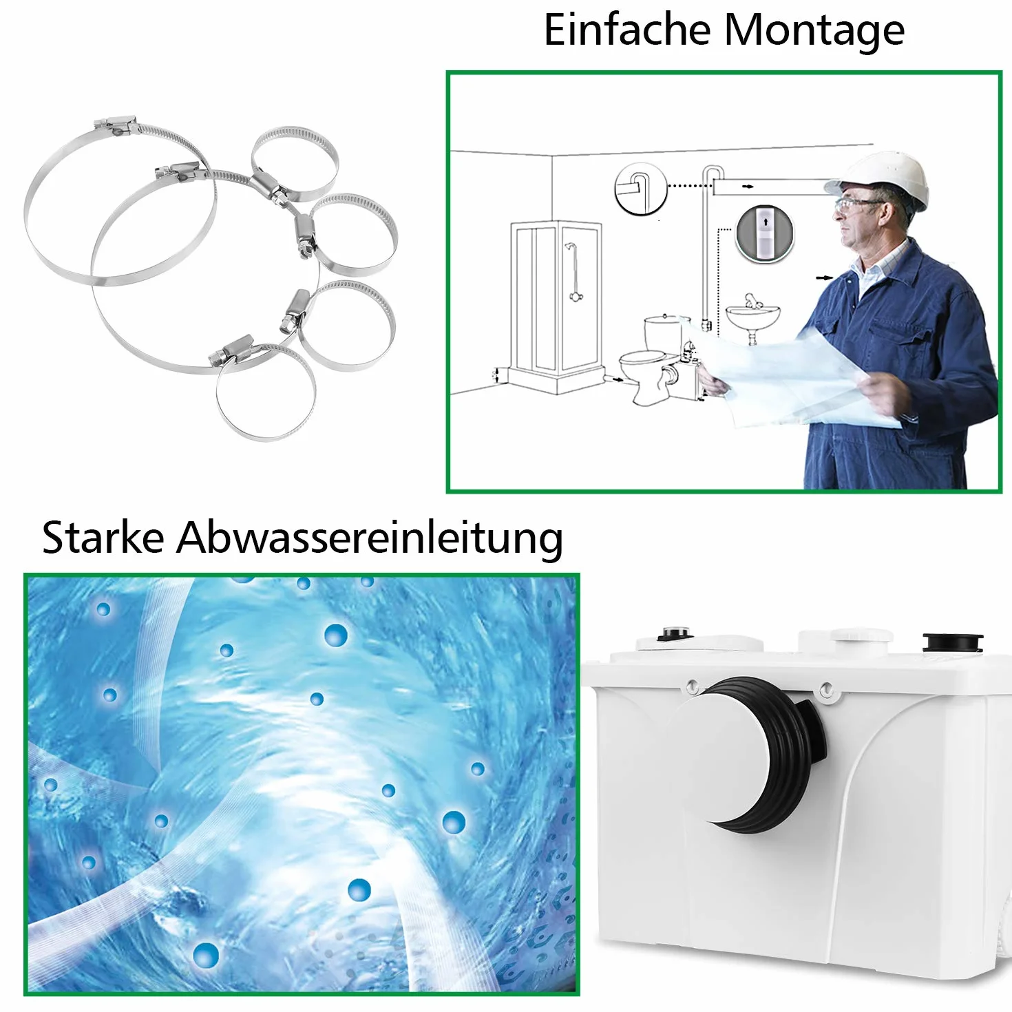 Eulenke Pompe per Fognature Sanitarie 700 W, 190 l/min, a basso rumore (39 dB), possono essere installate in lavabo, WC, docce, ecc