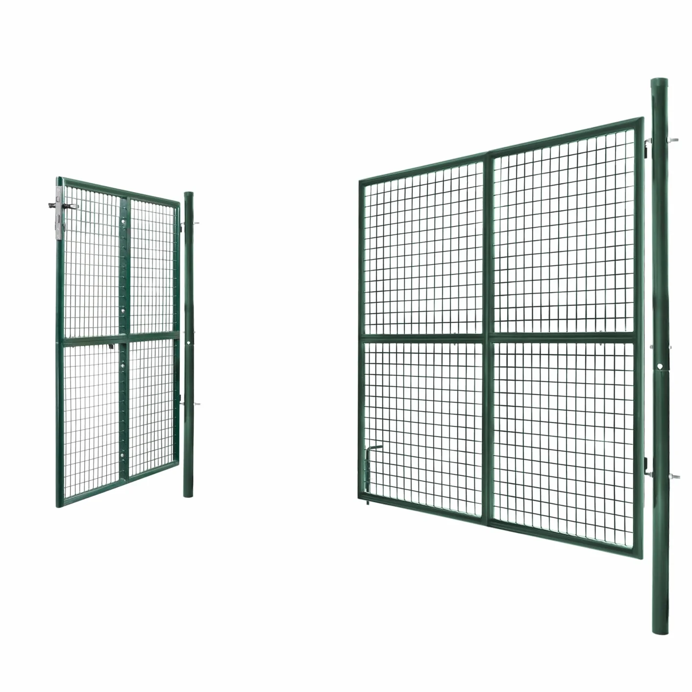 IDMarket - Cancello di recinzione in acciaio verde 315 x 150 cm con serratura e maniglia