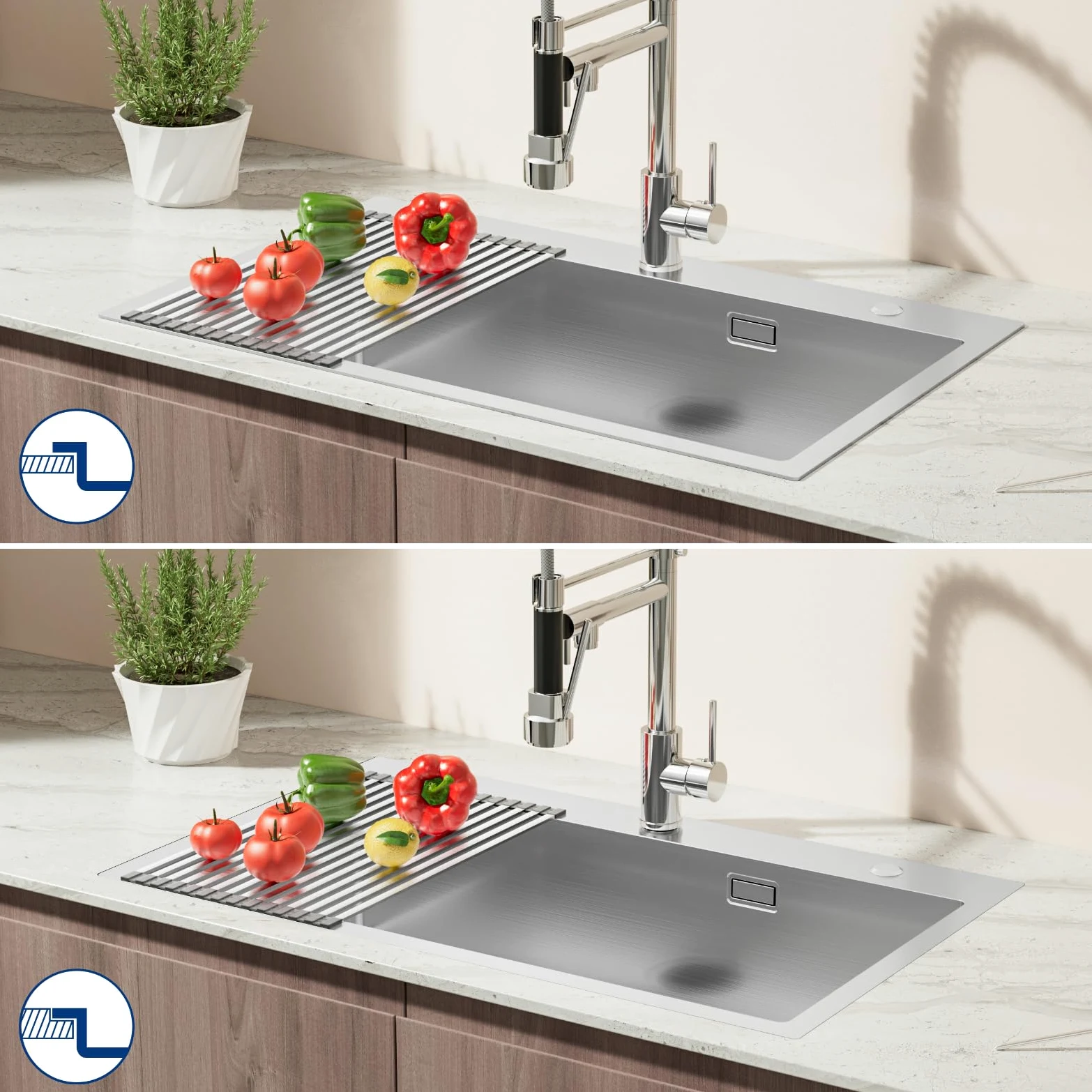 Auralum Lavandino Cucina 75 x 45 cm, Lavello Cucina 1 Vasca con Gocciolatoio, Lavabo Cucina Acciaio Inox da Appoggio con Troppopieno, Sifone e Set di Drenaggio