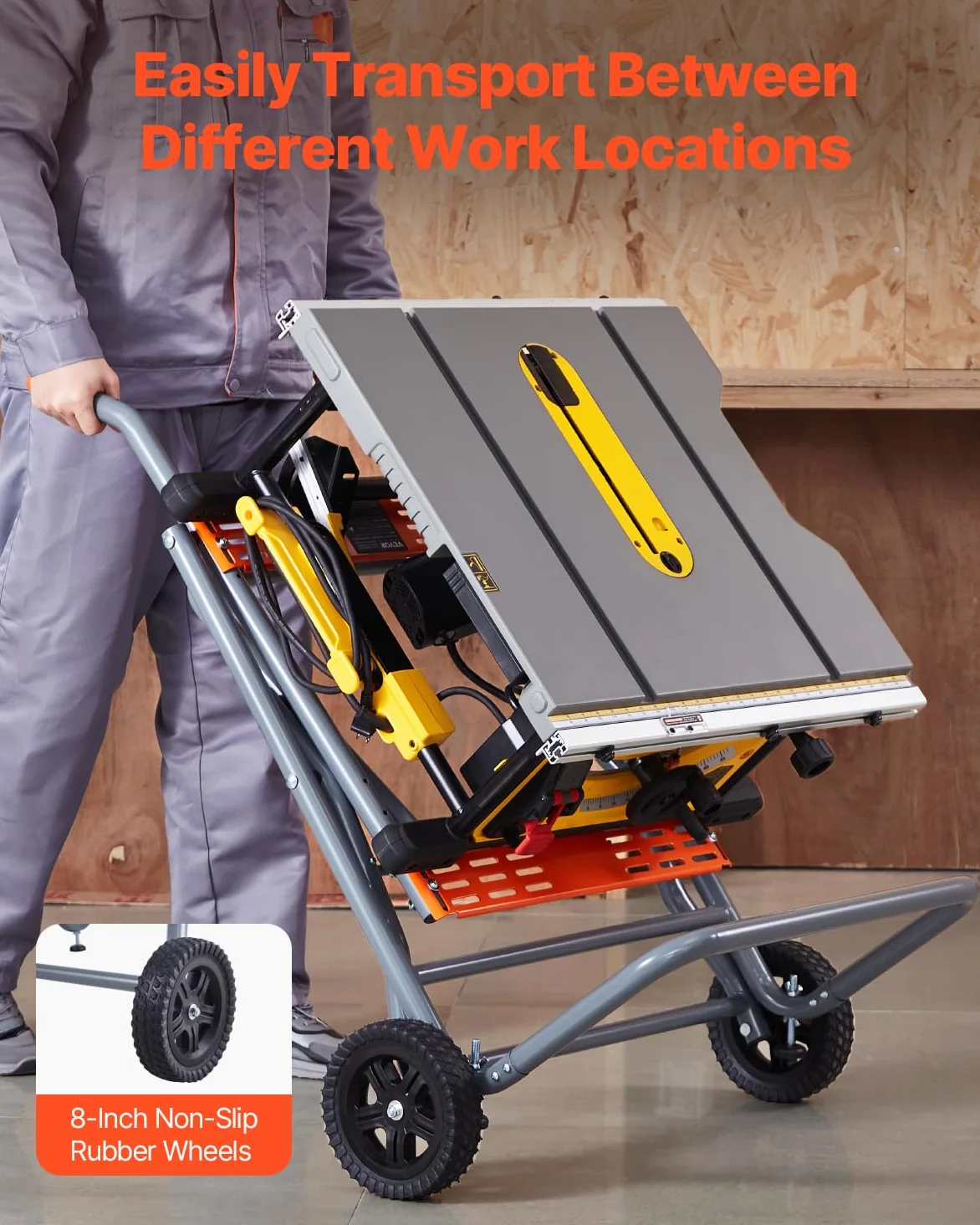 VEVOR Supporto per Troncatrice da Tavolo Portatile, Capacità di Carico di 158,76 kg Tavolo per Troncatrice da Tavolo Pieghevole con Ruote in Gomma da 203 mm Costruzione Robusta, Facile da Riporre