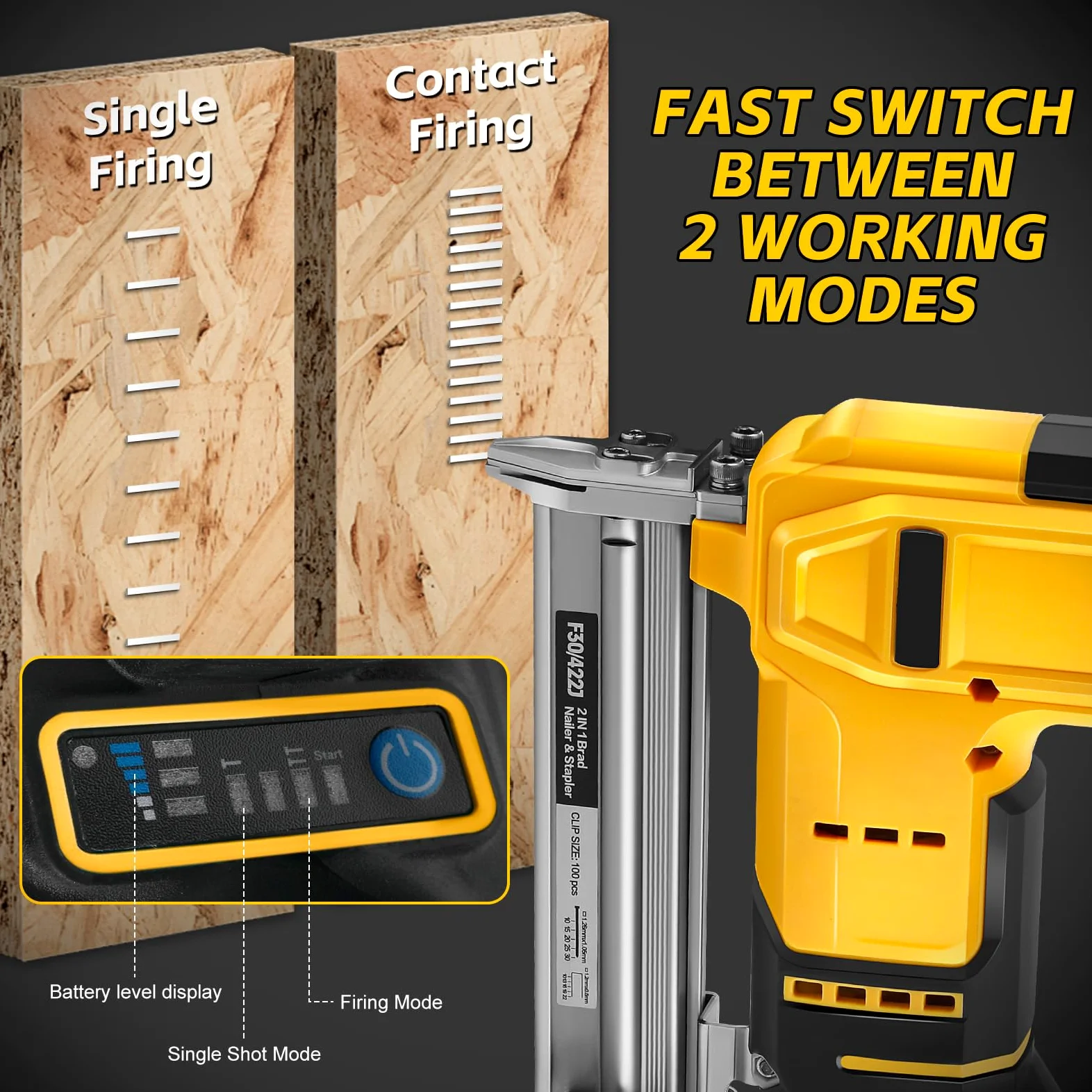 Set di chiodatrici a batteria da 18 GA, compatibile con Dewalt 20 V, pistola per unghie 2 in 1, con 500 chiodi e 500 staffe, per fai da te, lavorazione del legno (senza batteria)