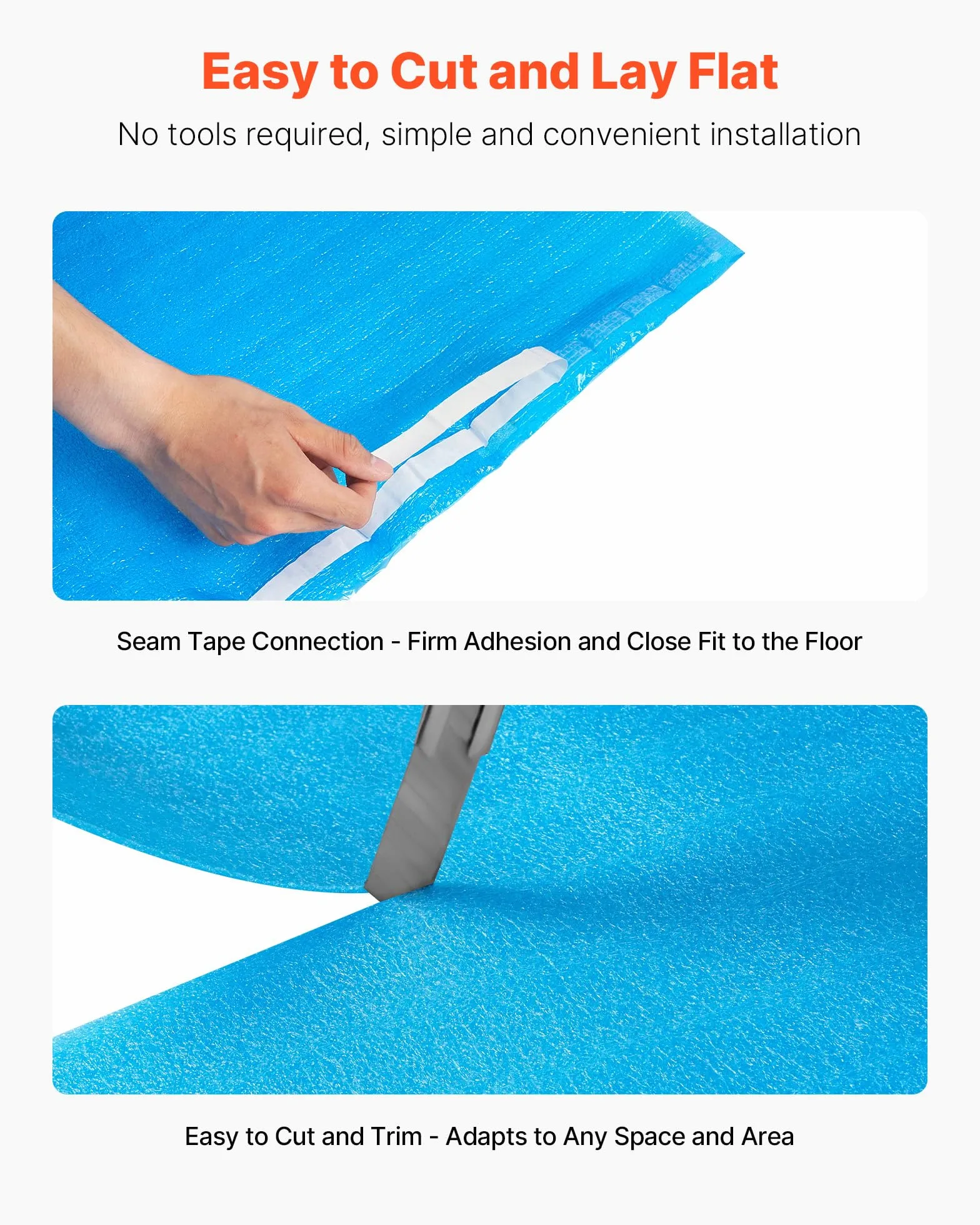 VEVOR Sottopavimento 55,8 m², Imbottitura per Pavimenti con Nastro Adesivo e Barriera al Vapore, Schiuma EPE ad Alta Resistenza con PE Blu, Isolamento Acustico e Riduce Rumore, per Laminato e Legno