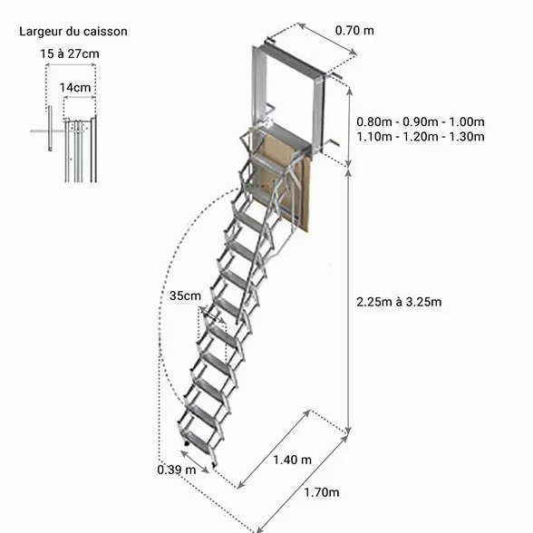 Scala Retrattile a Parete in Acciaio da 0.29m a 0.39m di Larghezza, Lunghezza Aggiustabile da 2.45m a 3.00m, Portata Massima 260kg, Nero