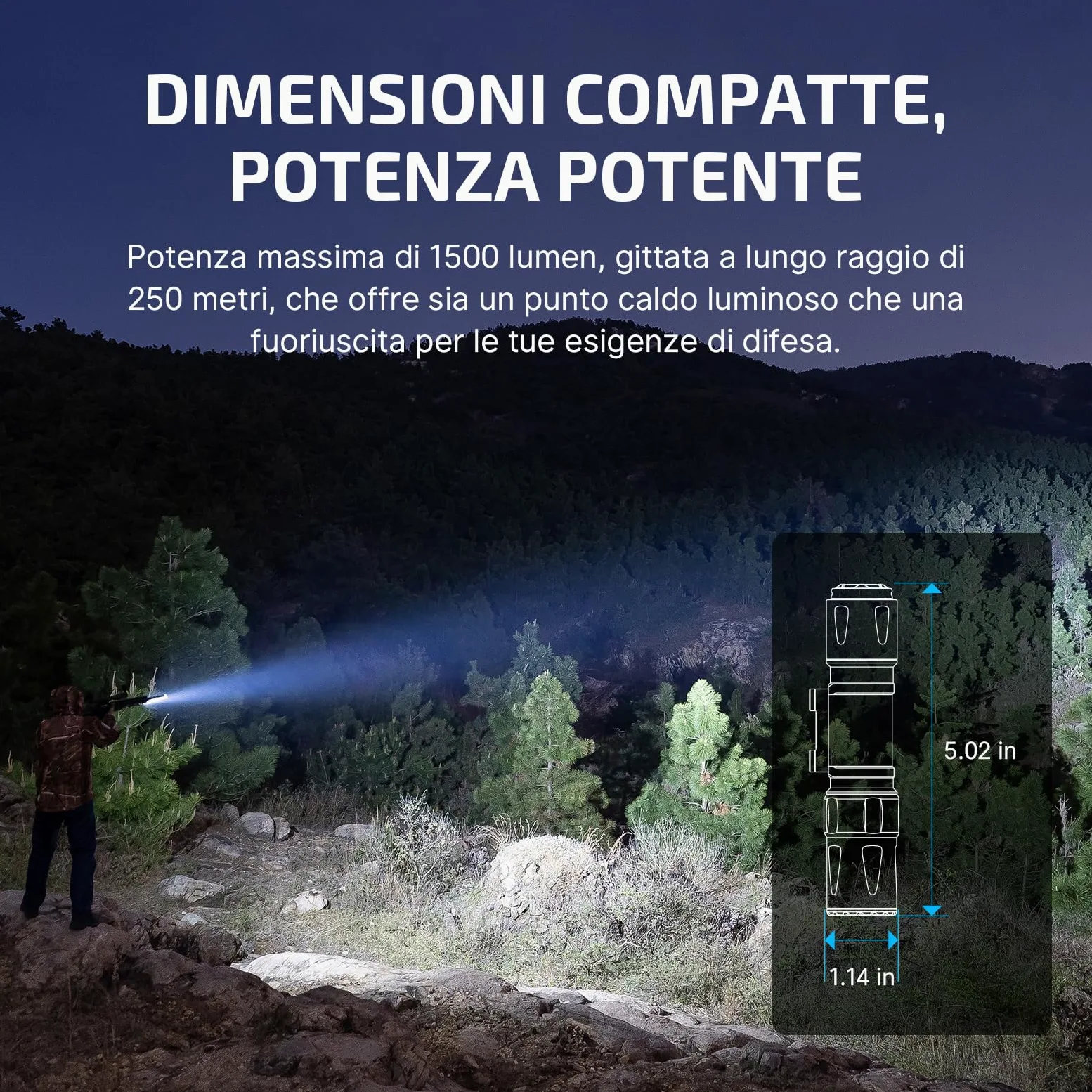 OLIGHT Odin S Torcia Professionale 1500 Lumen, Portata 250 Metri Compatibile con Attacchi M-LOK e Picatinny Design Stabile Leggero Impermeabile IPX7 per Caccia Escursionismo Sicurezza (Nero Picatinny)