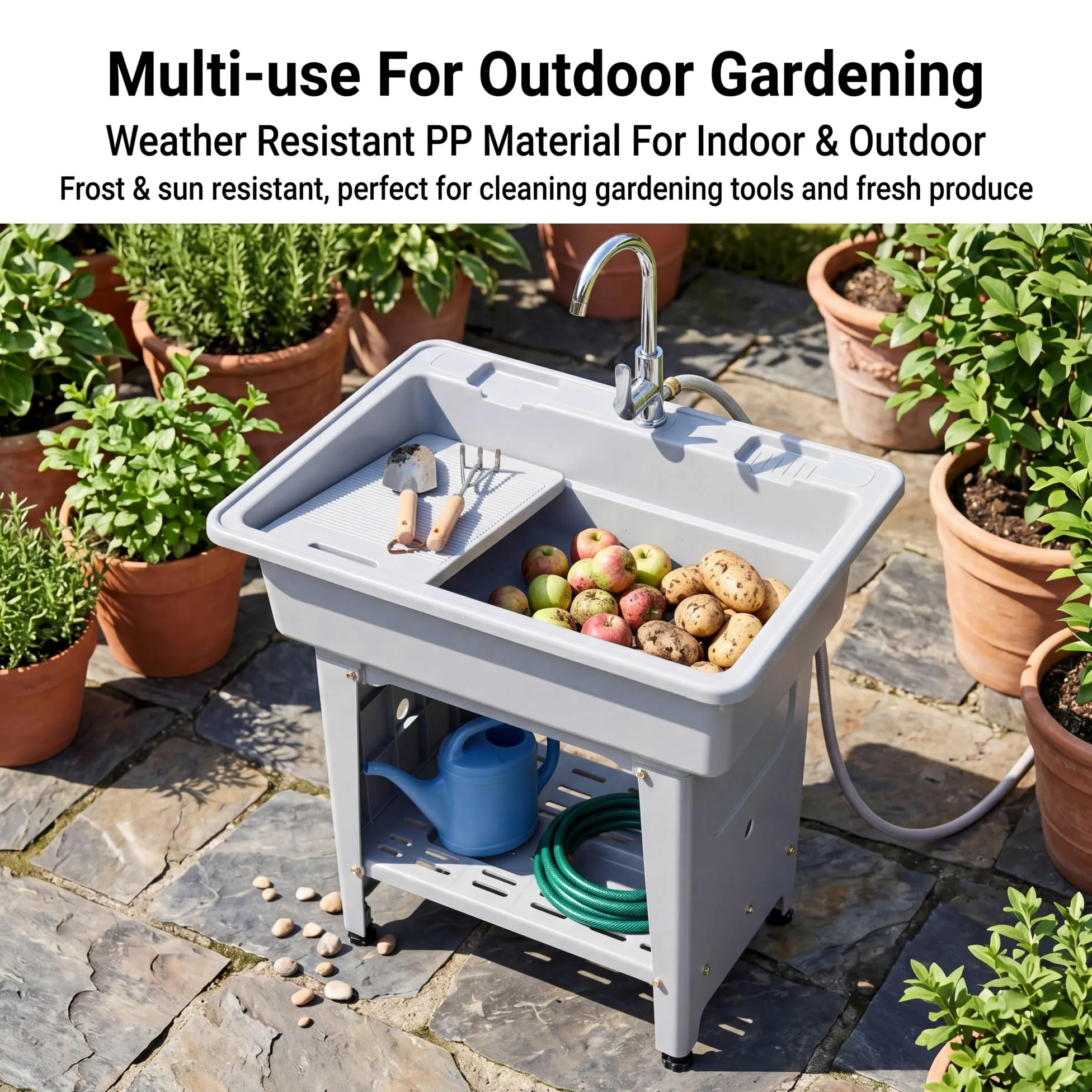 Lavatoio da Esterno in Plastica PP, 80X58X80CM Mobile Lavandino da Lavanderia Portatile, Lavello Biancheria Indipendente, Lavabo Lavapanni con Asse Rimovibile, per Interno, Garage, Giardino, Cantina