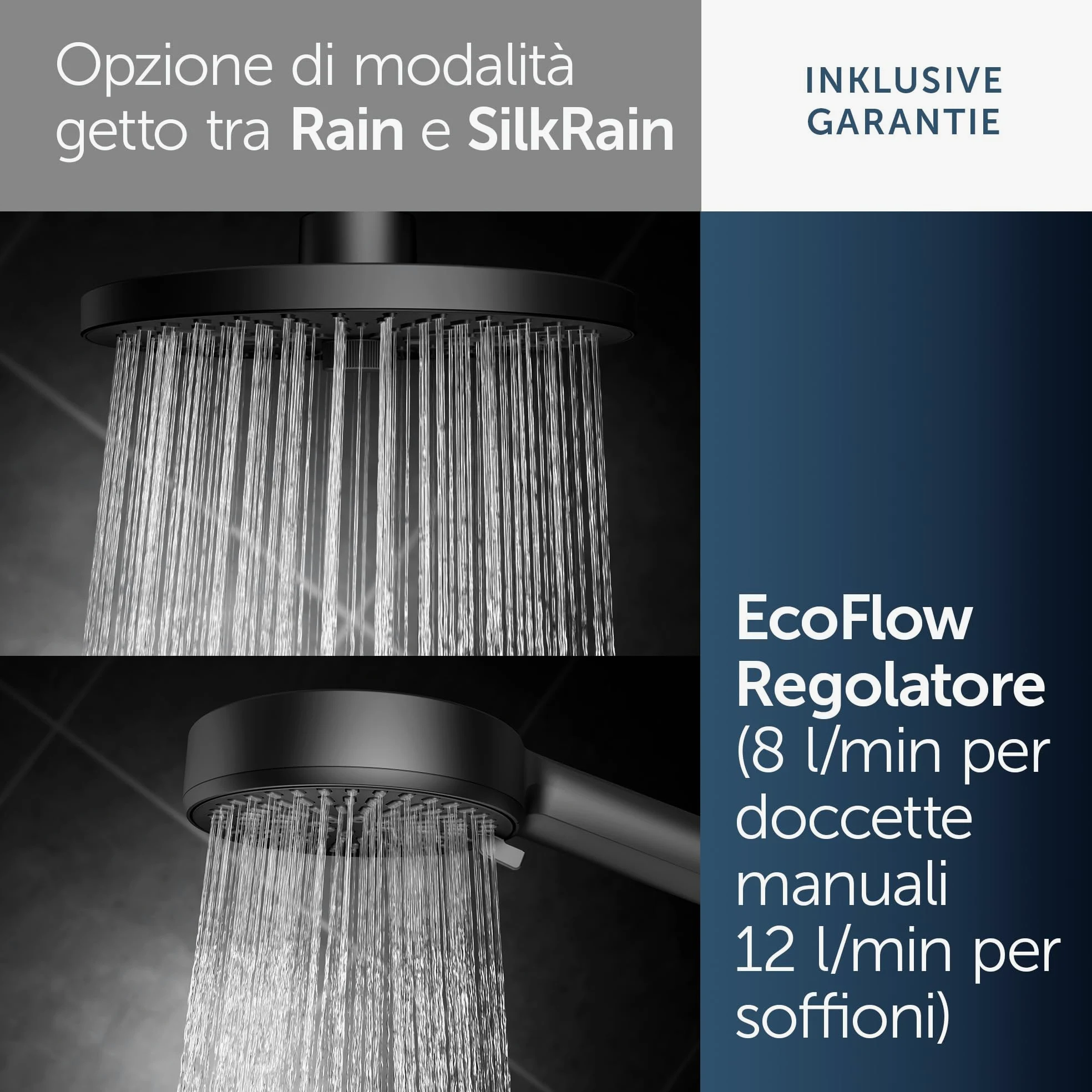 Ideal Standard Ceraflow Alu+ Colonna doccia, Realizzato con l'100% di alluminio riciclato, doccia a risparmio idrico con getti variabili e protezione antiscottatura – Nero Opaco (356x501x1113 mm)