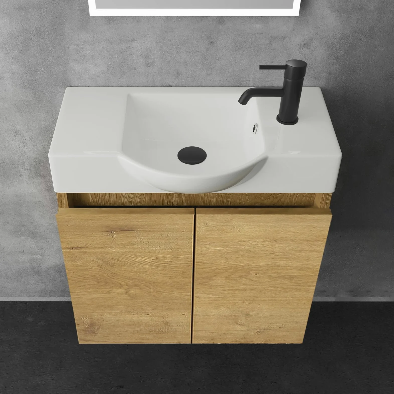 Alpenberger - Lavabo con mobiletto, larghezza 55 cm, lavabo con mobiletto da bagno, moderno set | piccolo lavandino per ospiti, mobiletto da bagno (rovere naturale)