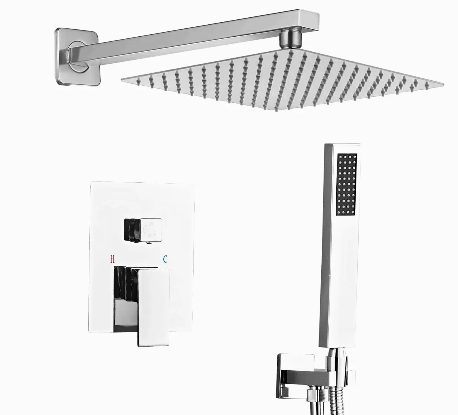 SaniteModar Set Doccia Incasso Cromo, Miscelatore Doccia Incasso con 25x25cm Soffione, kit Doccia Incasso con Doccetta