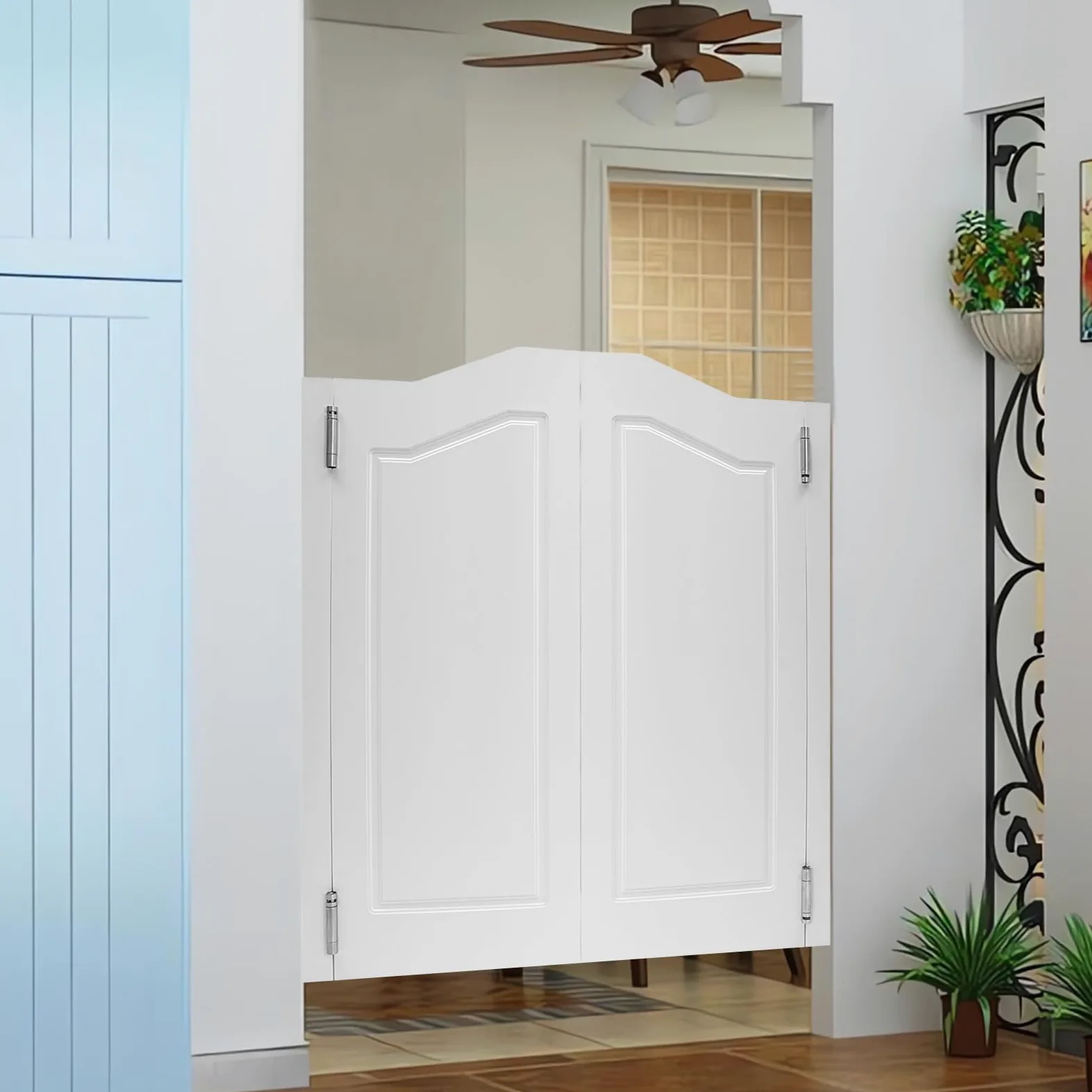 Porta a battente in legno, porta a battente, porta a battente in legno, porta a lamelle interna, 2 ante, 81 x 106,5 cm, spessore porta 3,5 cm, ideale per bar, giardino e salotti, con funzione di