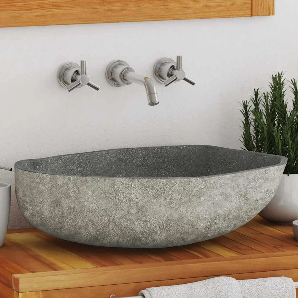 vidaXL Lavabo per Bagno, 45–53x34–41x15 cm, Pietra Naturale, Ovale, Bacino, Lavabo, Ciotola Decorativa, Lavabo in Pietra Artigianale, Mobile Bagno, Texture Naturale