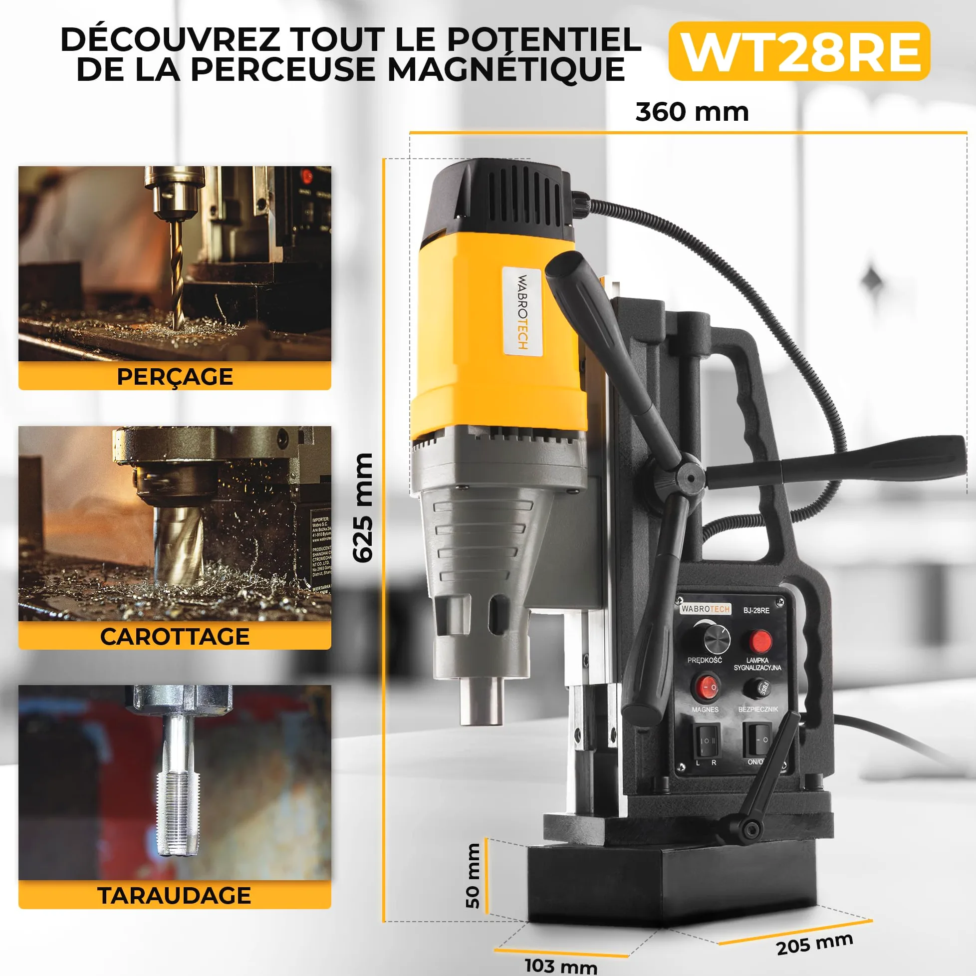 Magnetico Trapano Carotatrice magnetica WT28RE (2.080 W, 13.800 N, 300 giri/min) Max. Carotaggio 60 mm, Attacco Weldon 19 mm +