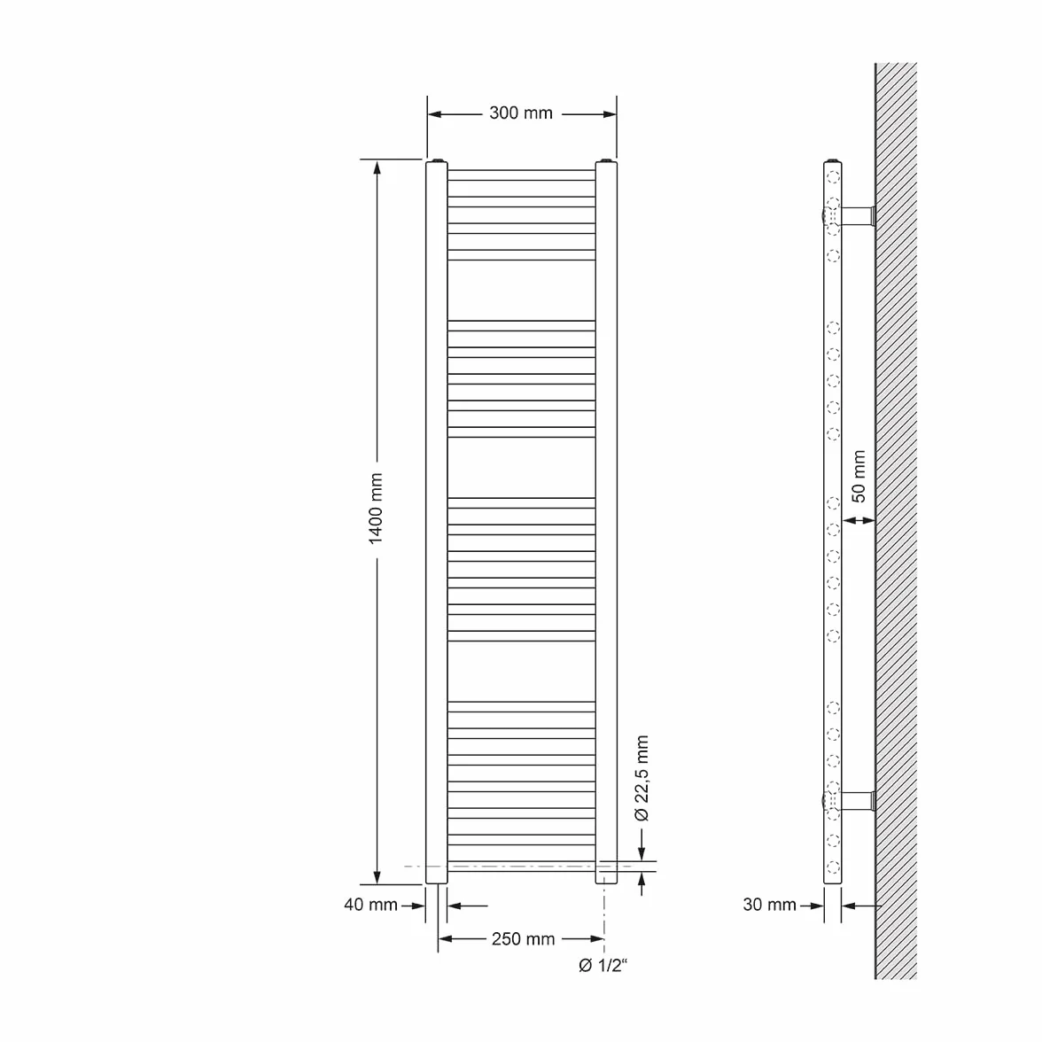 LuxeBath Radiatore Elettrico per Bagno Sahara 300x1400 mm Antracite Attacco Laterale Diritto con Elemento Riscaldante 900W Termostato Display Digitale Termosifone Scaldasalviette Termoarredo
