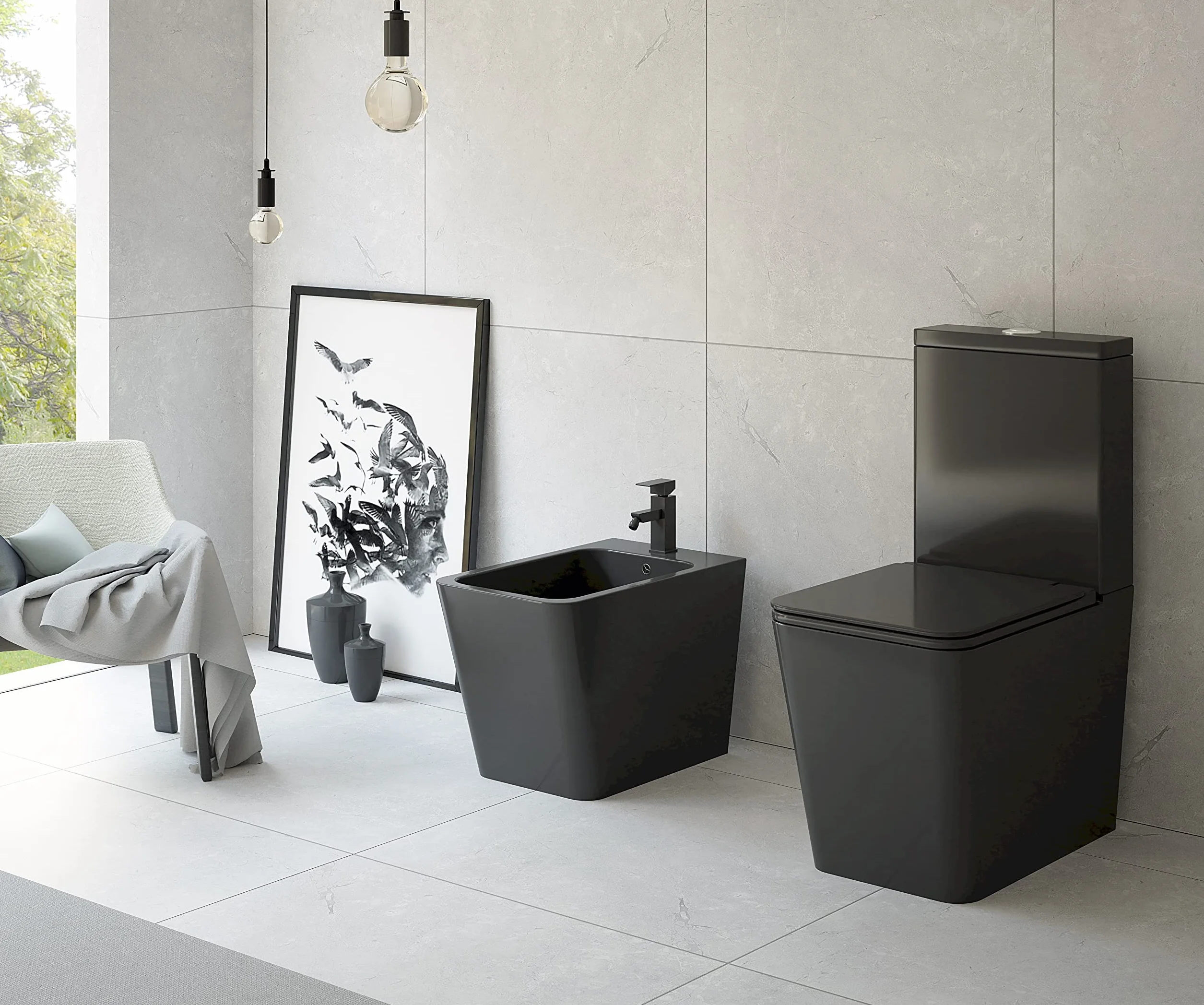 BTW Pisa WC compatto | 7 anni di garanzia | Colore Nero Opaco | 340x605x810mm
