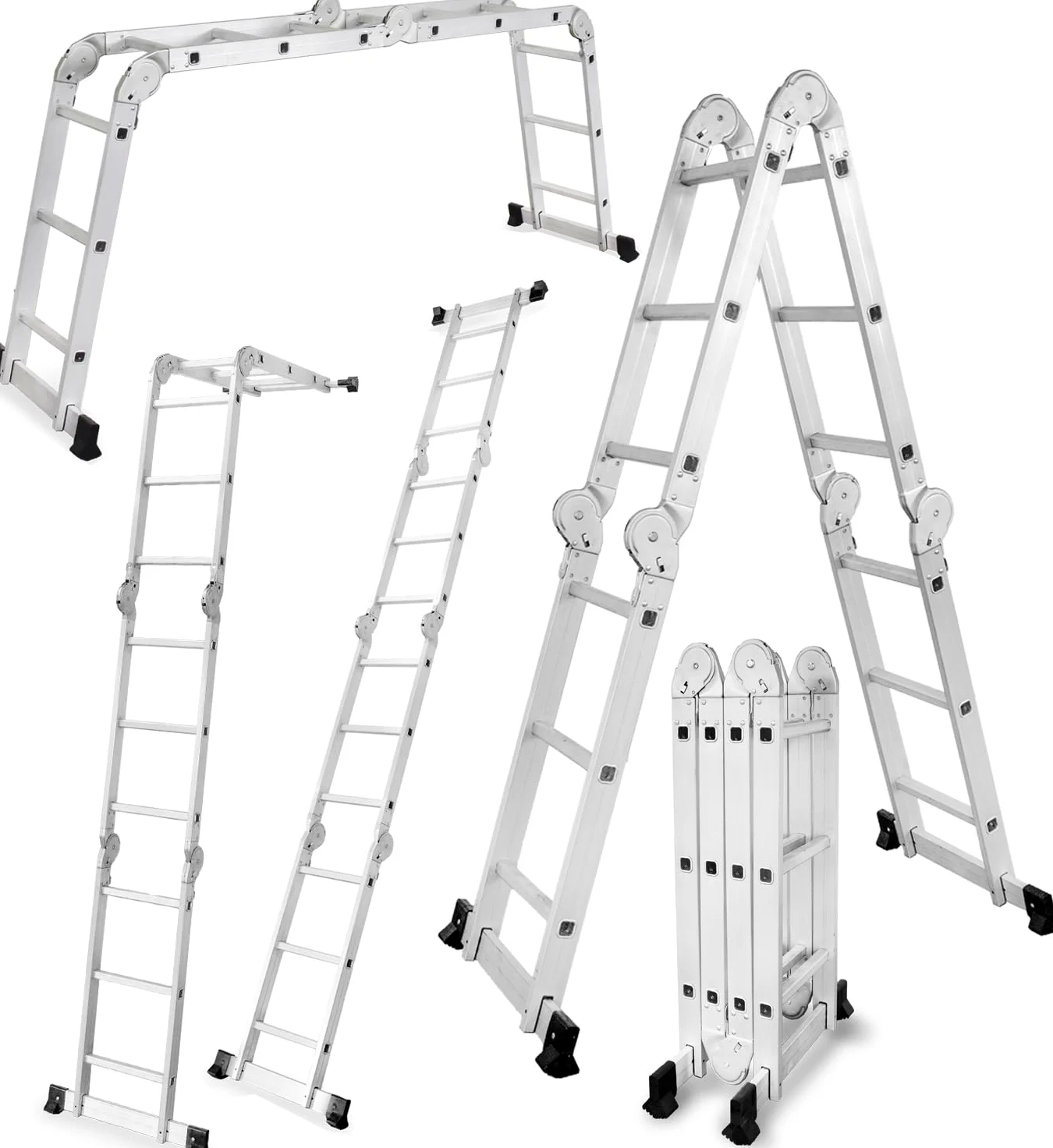 DRABEST Scala Articolata in Alluminio, Pieghevole, Multifunzionale 4x3 - Stabile e Multifunzionale - Carico Massimo 125kg - Alluminio - 0,33x0,98x0,25m