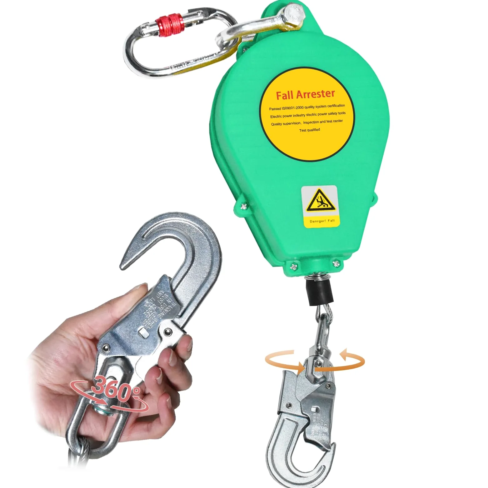 Imbracatura di Sicurezza Anticaduta Tetto, Dispositivo Anticaduta Retrattile Certificato 10 mt/15 mt/20 mt, 150kg Dispositivo Retrattile di Sicurezza Anticaduta Tetto/Lavoro Aereo(Verde,20m)