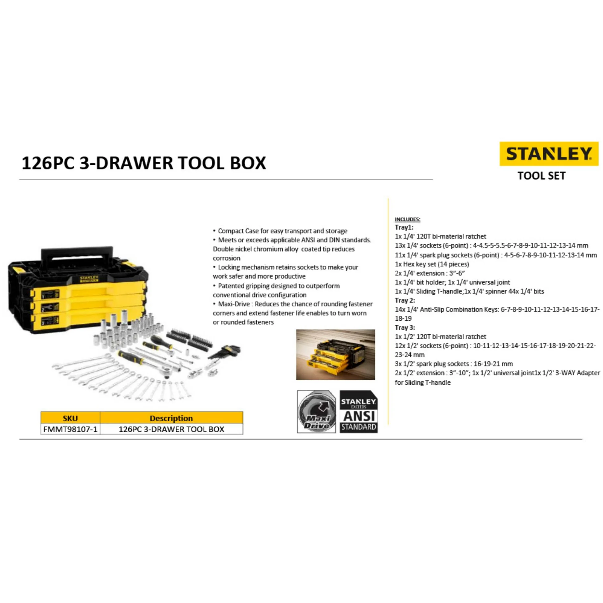 STANLEY FMMT98107-1 Kit Manutenzione 126 Pezzi