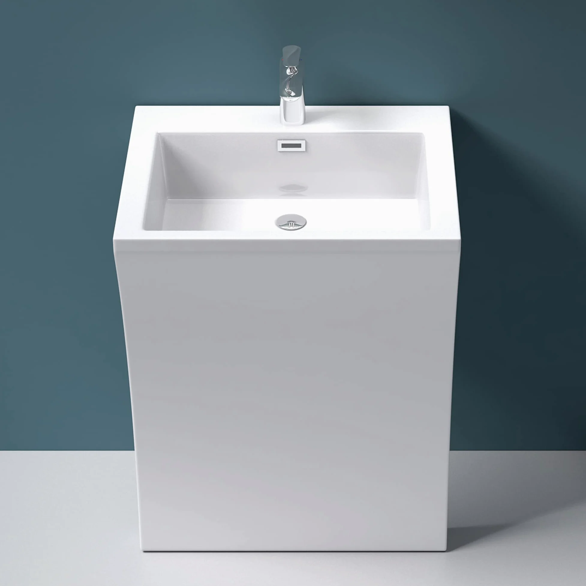 Mai & Mai Lavandino a Colonna 60X48X83cm,Lavandino su Piedistallo per Bagni Colossum07 da Minerale Fuso, un Foro per la Rubinetteria,Bianco