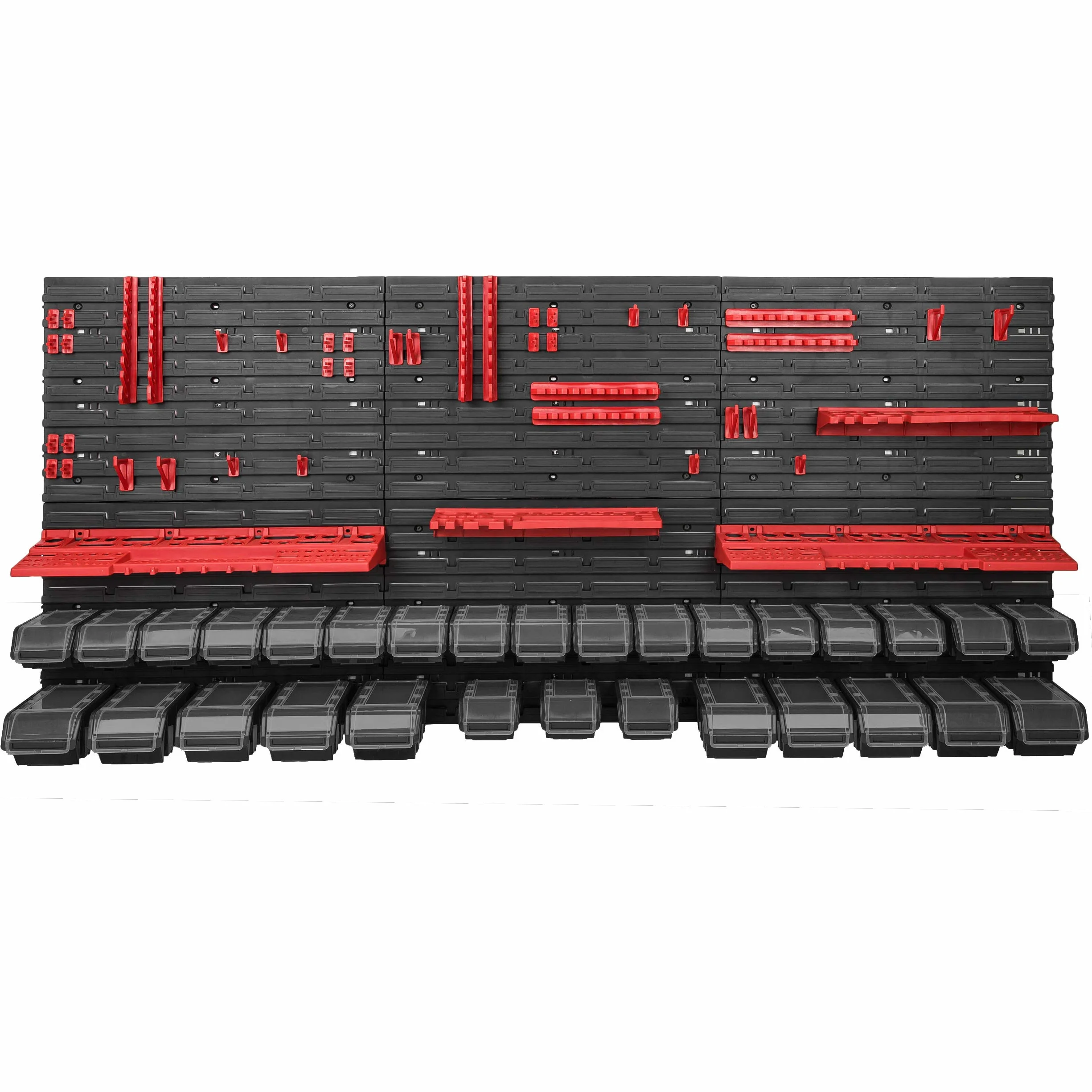 botle Scaffalatura da parete da 178 x 78 cm, 30 scatole nero con coperchio, porta attrezzi, per officina e banco da lavoro, scaffale porta attrezzi da lavoro, banco da lavoro officina con cassetti