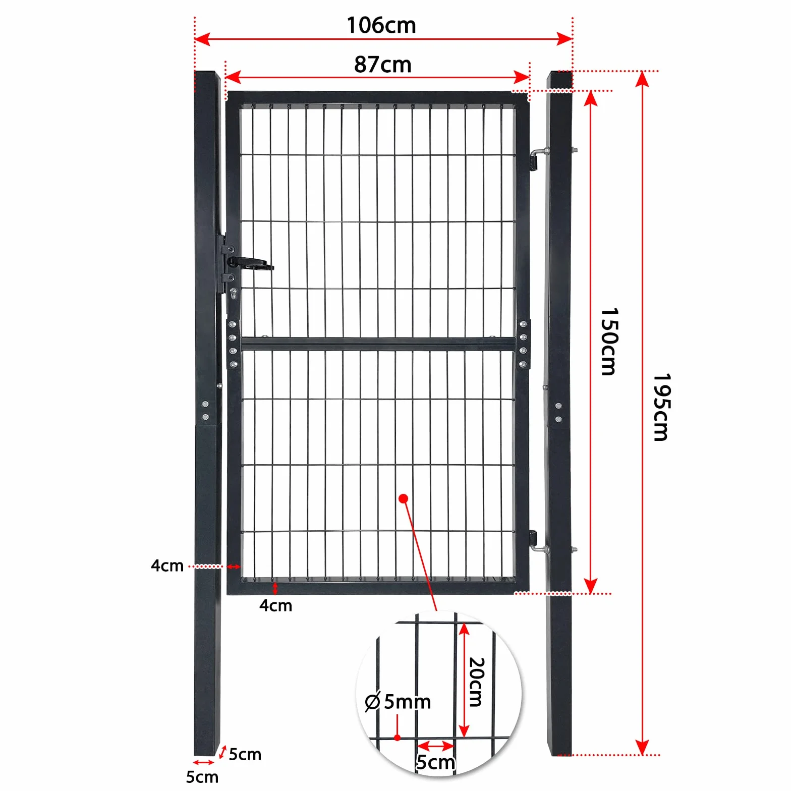 HENGMEI Porta da Giardino 150 x 100 cm, per Cortile e Recinzione (Antracite)