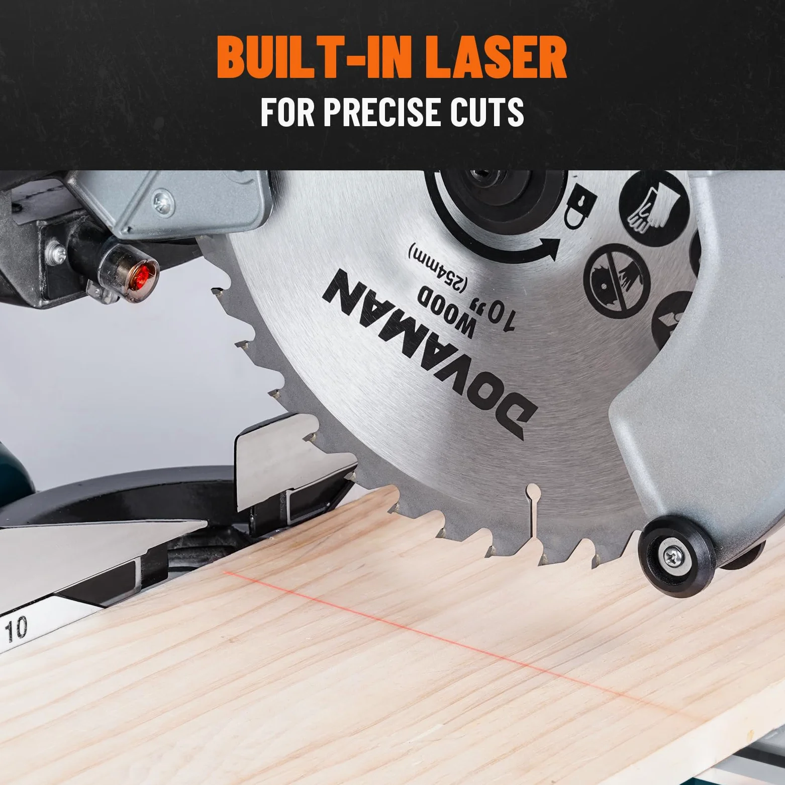 DOVAMAN DMS01A Troncatrice Radiale 2000W, Doppia Velocità 3200/5000 RPM, 3 Lame TCT, Taglio Max 340x90mm, Angolo 0-45°, Guida Laser, 9 Posizioni, Per Legno PVC Alluminio Metalli Teneri